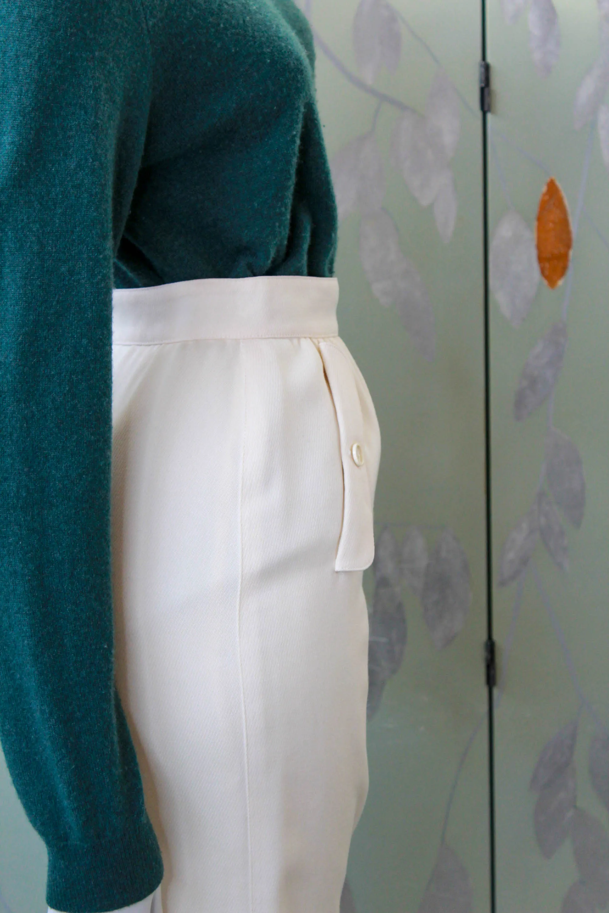 1980s Courrèges Cream Wool Skirt, Waist 26"