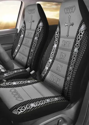 3D All Over Print On Front Car Seat Cover Jesus Has My Back Christian Seat Covers For Car Auto