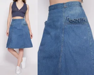 70s Denim Ruffle Pocket A-Line Skirt - Small, 27"