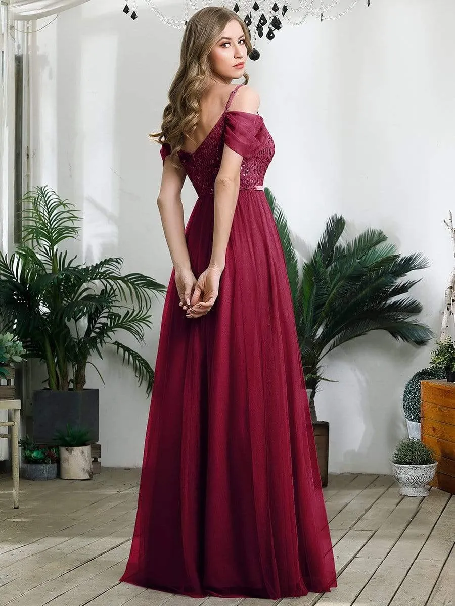 A-Line Sweetheart Neckline Ruffle Sleeve Tulle Wholesale Bridesmaid Dress