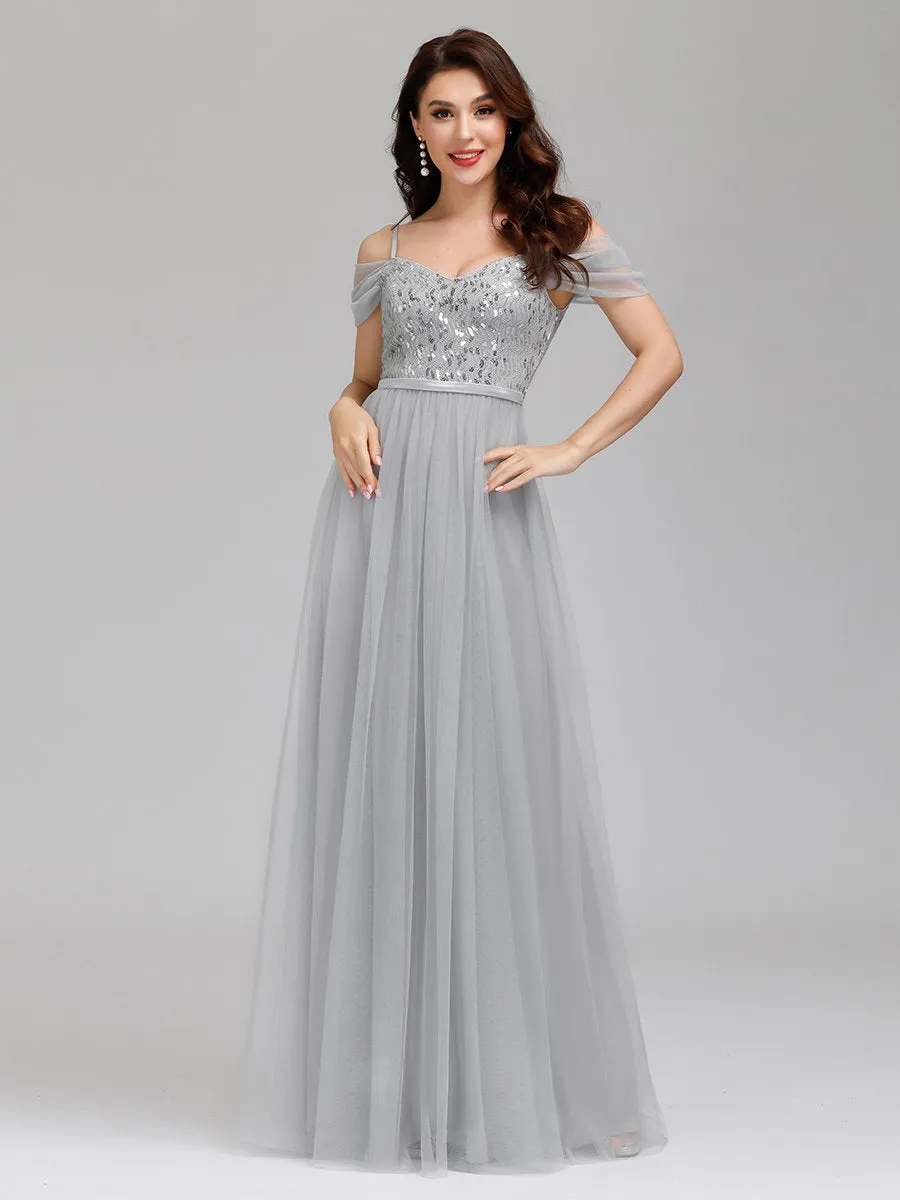 A-Line Sweetheart Neckline Ruffle Sleeve Tulle Wholesale Bridesmaid Dress