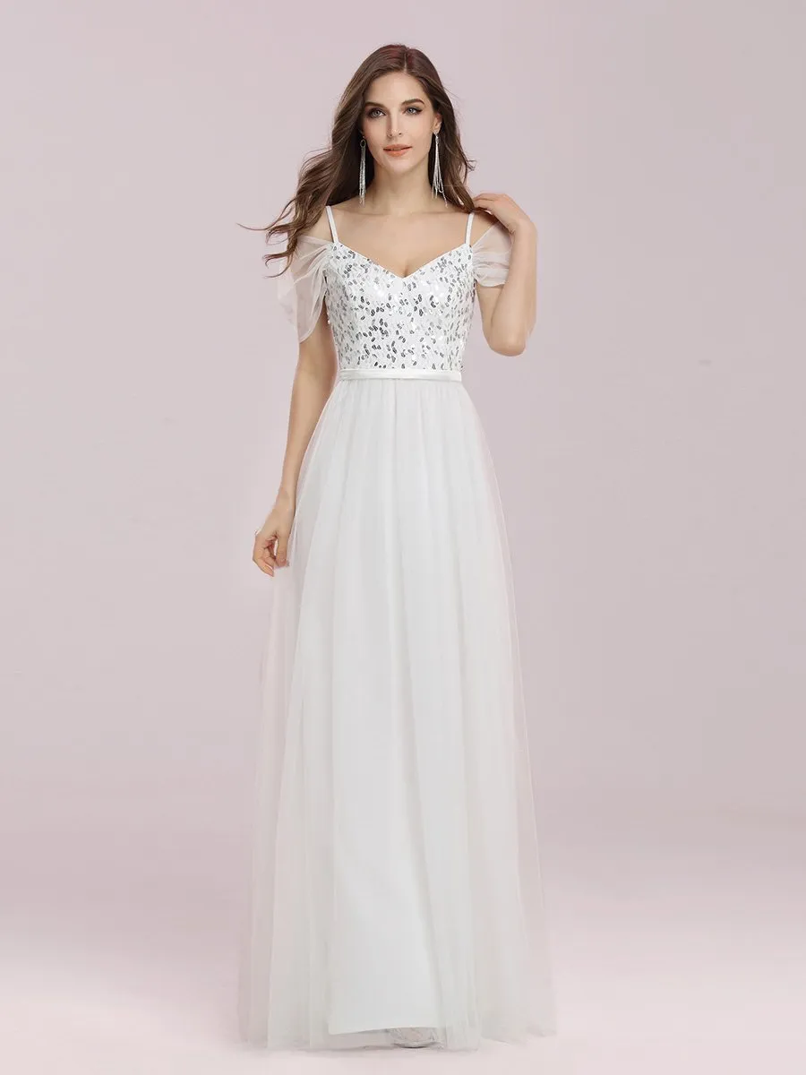 A-Line Sweetheart Neckline Ruffle Sleeve Tulle Wholesale Bridesmaid Dress