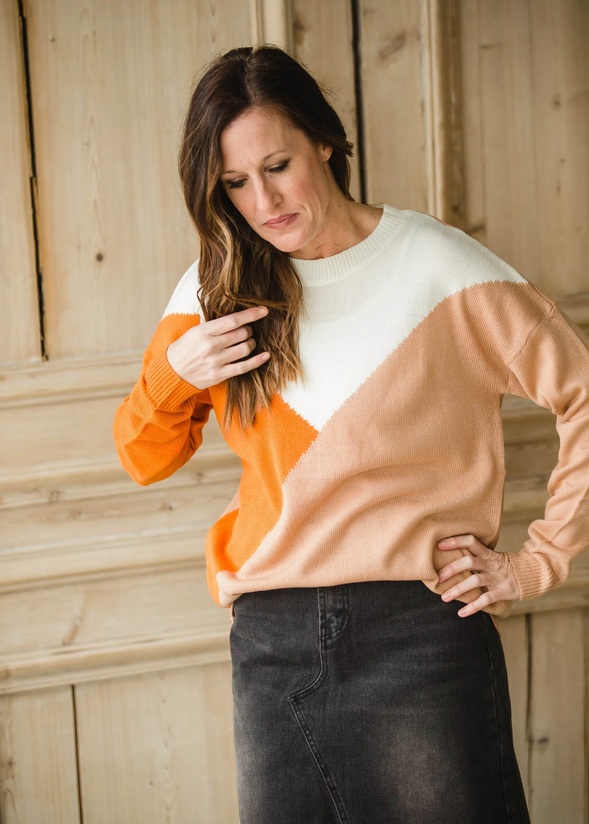 Abstract Orange Crew Neck Sweater - FINAL SALE