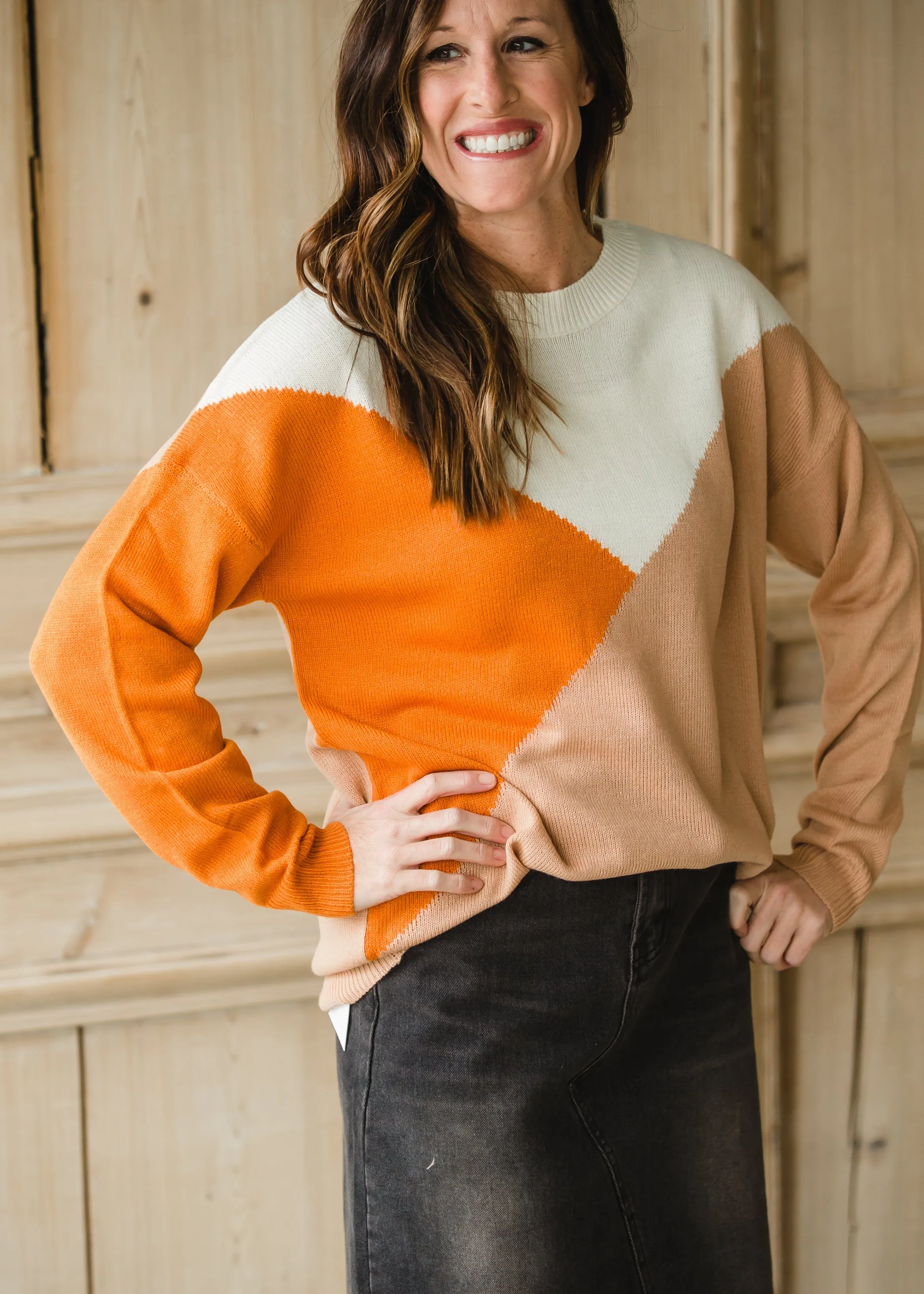 Abstract Orange Crew Neck Sweater - FINAL SALE