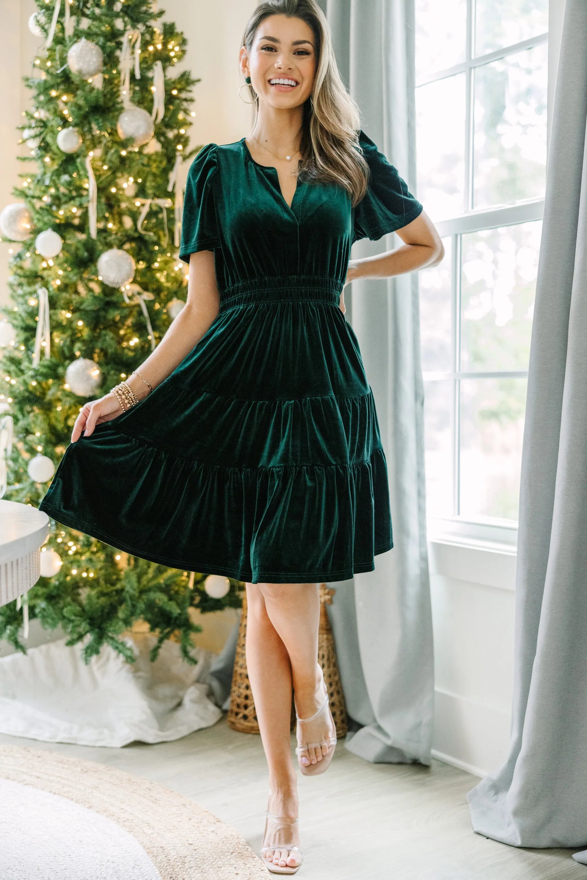 Always Turn To You Emerald Green Velvet Dress