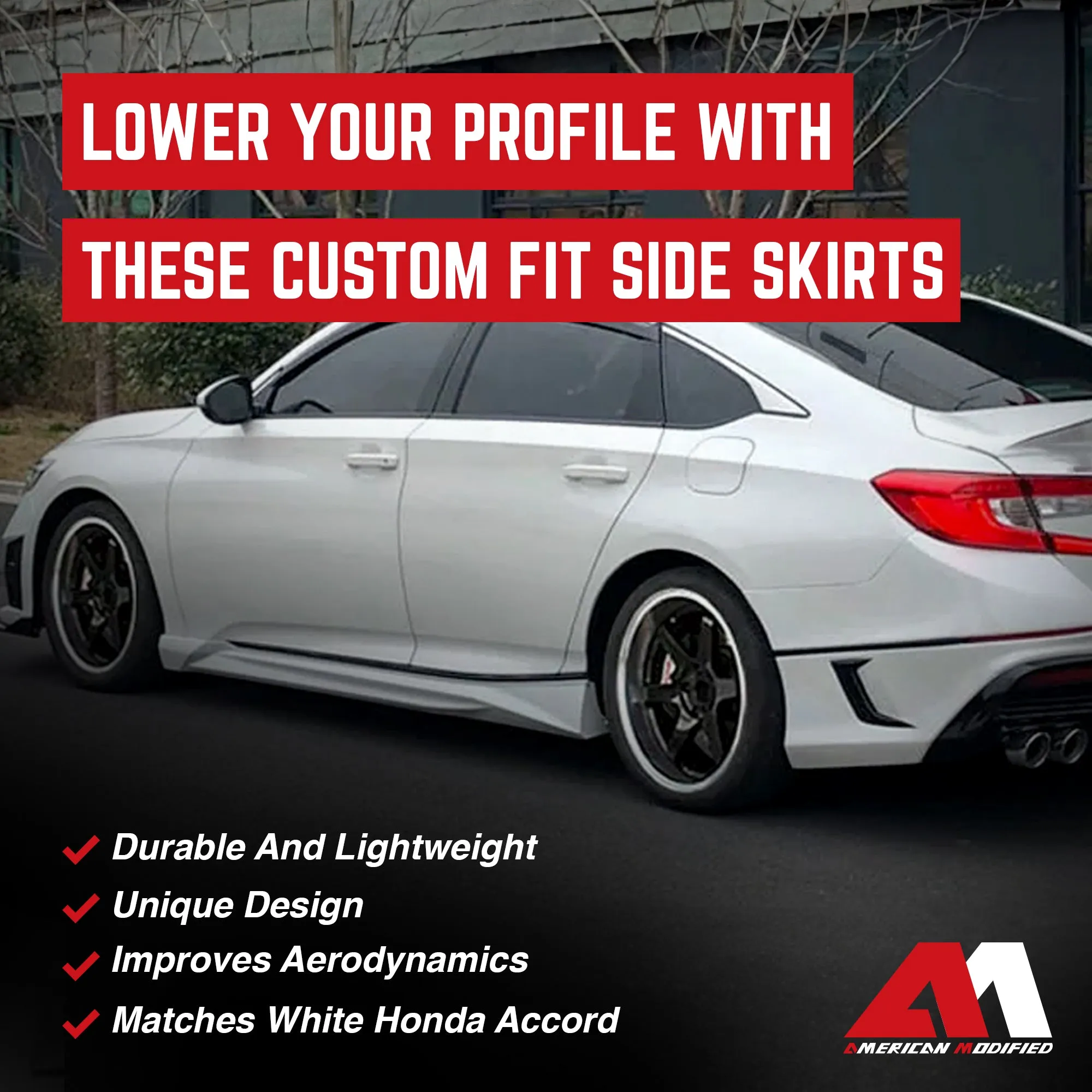 AMERICAN MODIFIED Stylish Side Skirts Fit for 2018 to 2023 Honda Accord, White