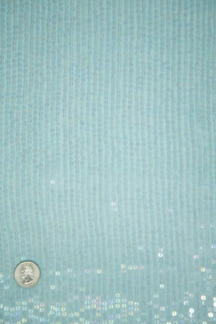 Aqua Sequins & Beads on Silk Chiffon JEC-132-8 Fabric