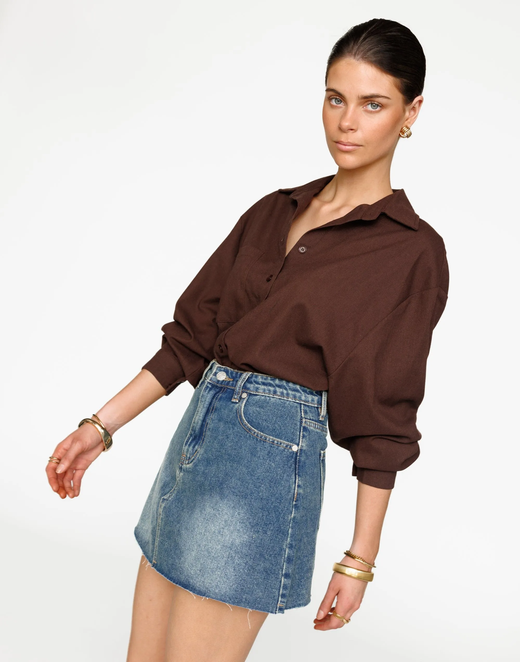 Asher Denim Mini Skirt (Faded Mid Wash)