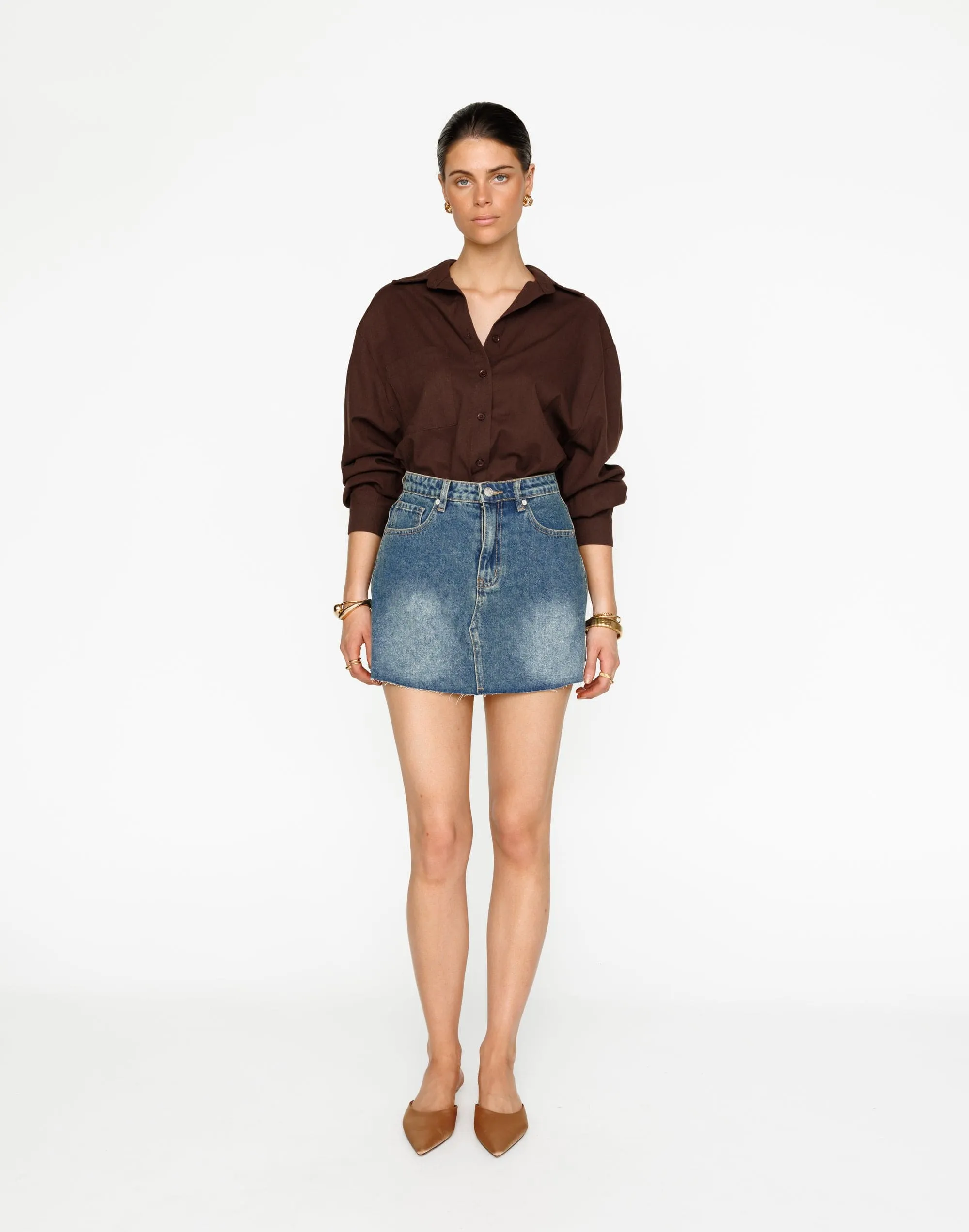 Asher Denim Mini Skirt (Faded Mid Wash)