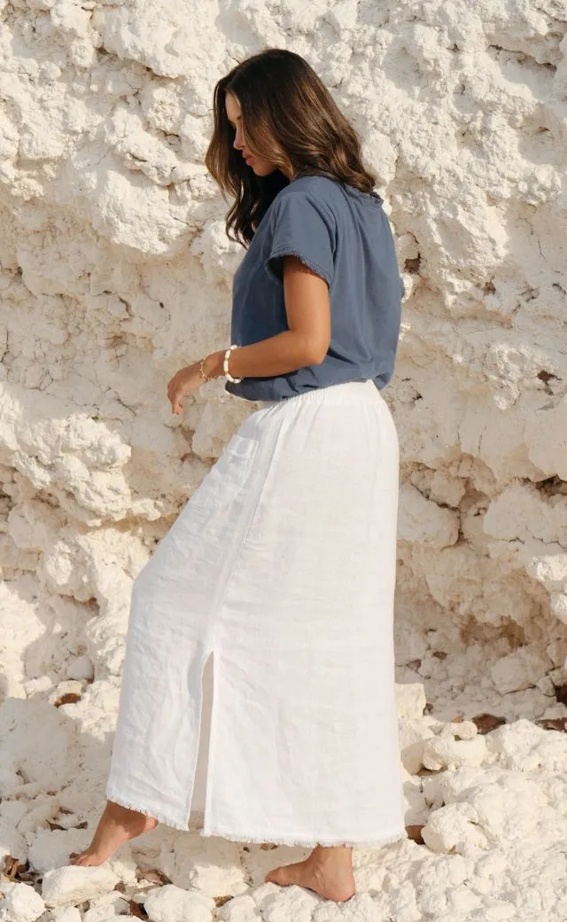 Aurora French Linen Skirt White