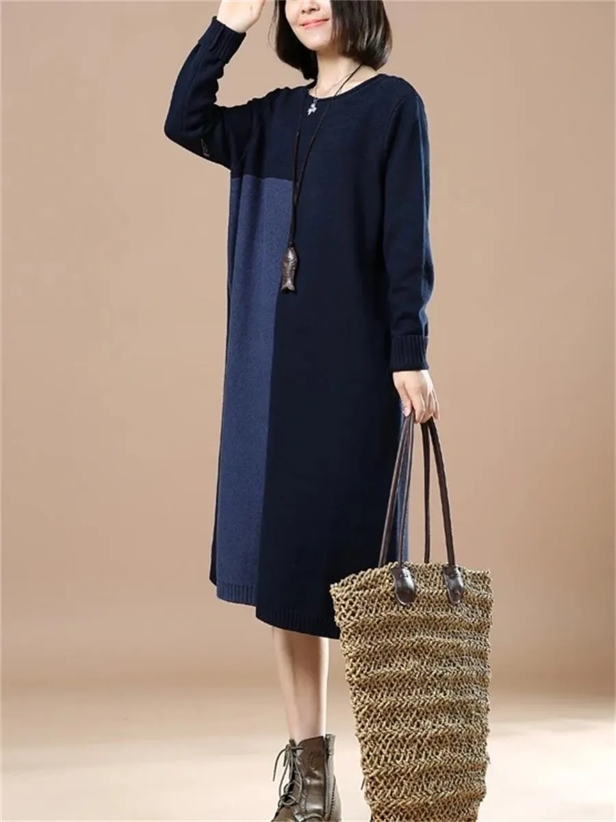 Autumn And Winter Casual Color Matching Women'S Sweater Dress