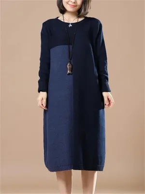 Autumn And Winter Casual Color Matching Women'S Sweater Dress