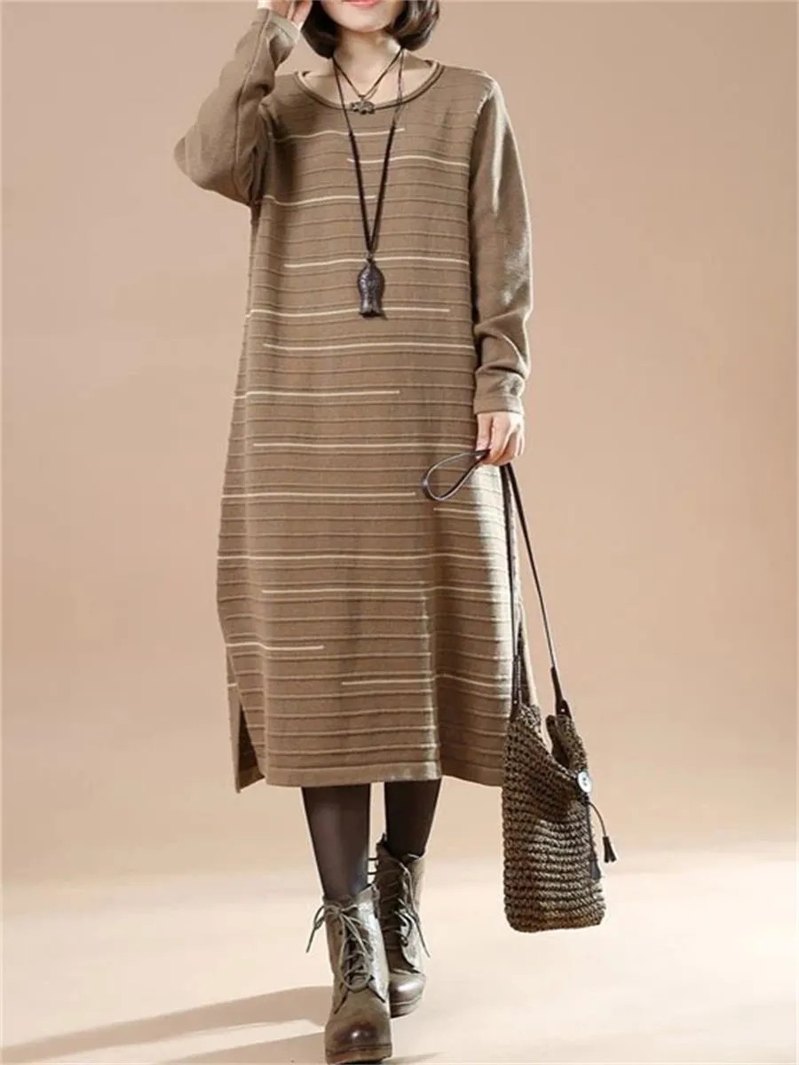 Autumn And Winter Women'S Striped Loose Sweater Dress