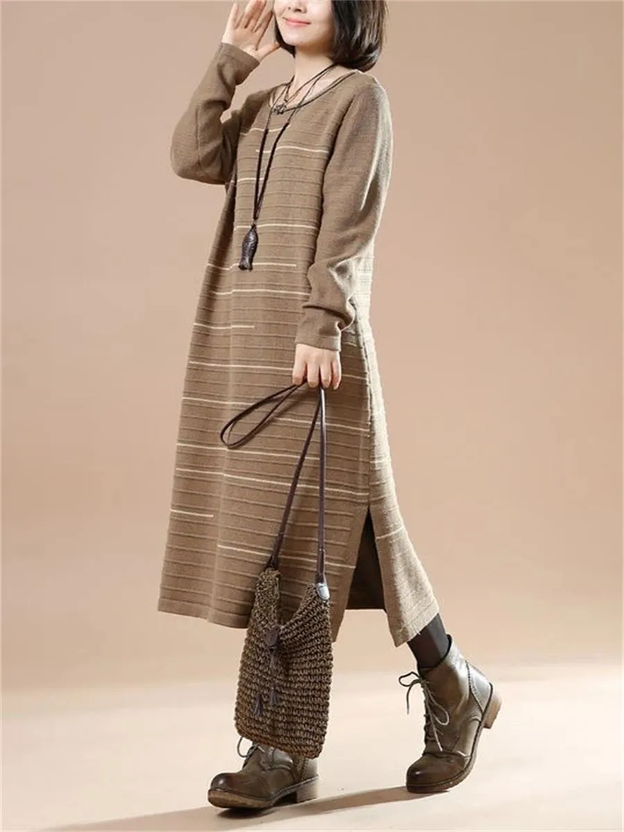 Autumn And Winter Women'S Striped Loose Sweater Dress