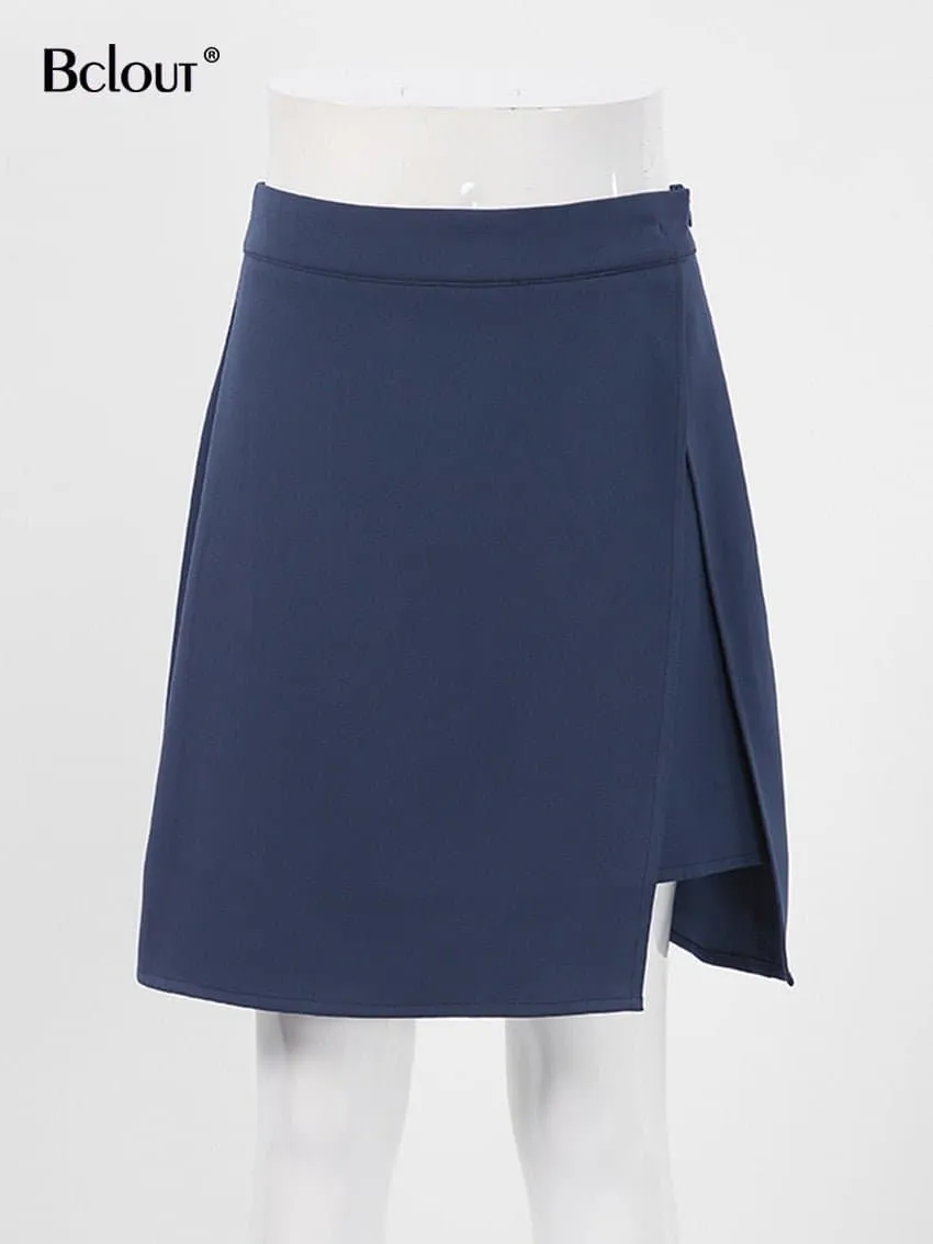 Autumn Blue A-Line Split Skirt - Trendy Patchwork Design - Sizes S-L (18-24)