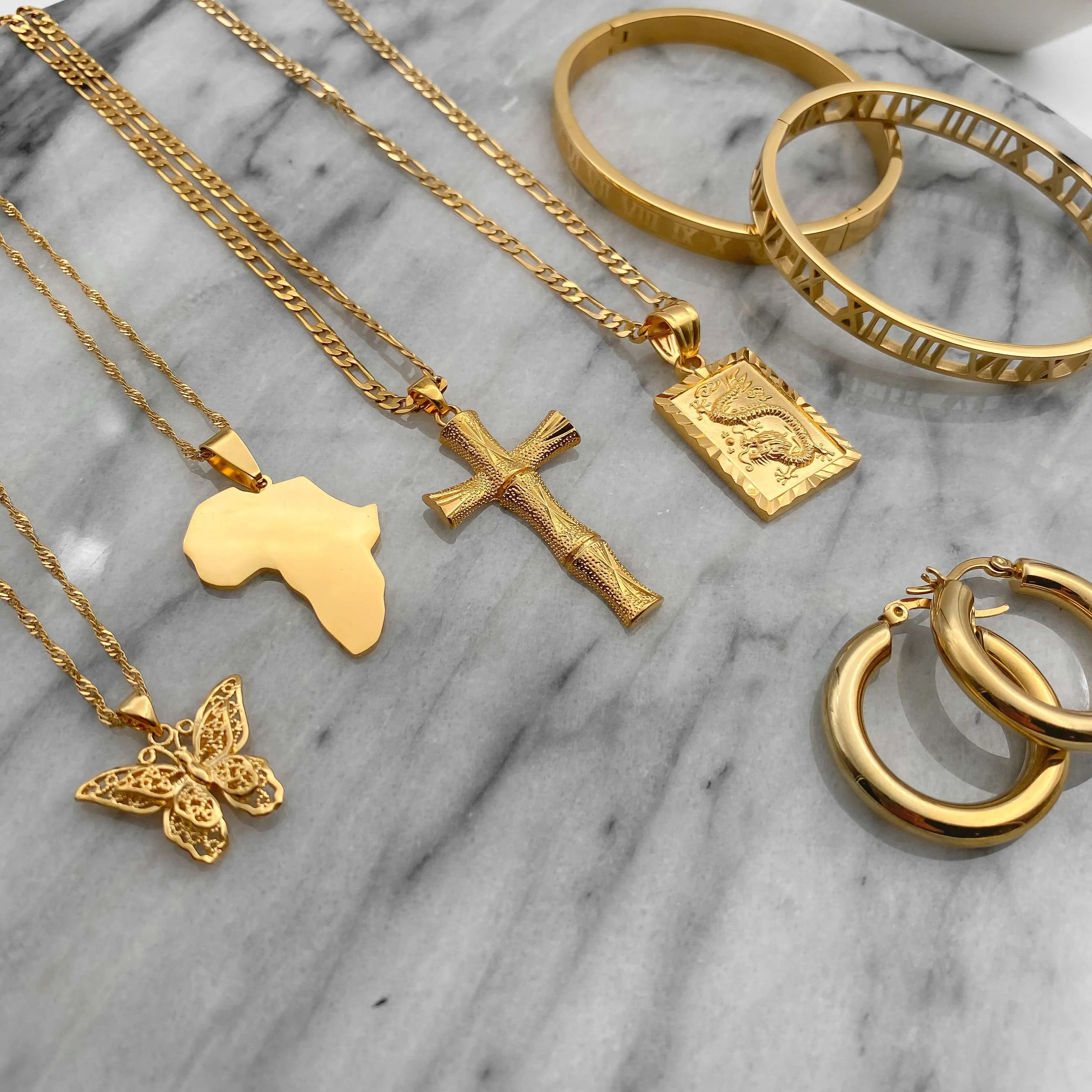 Bamboo Cross Gold Filled Necklace