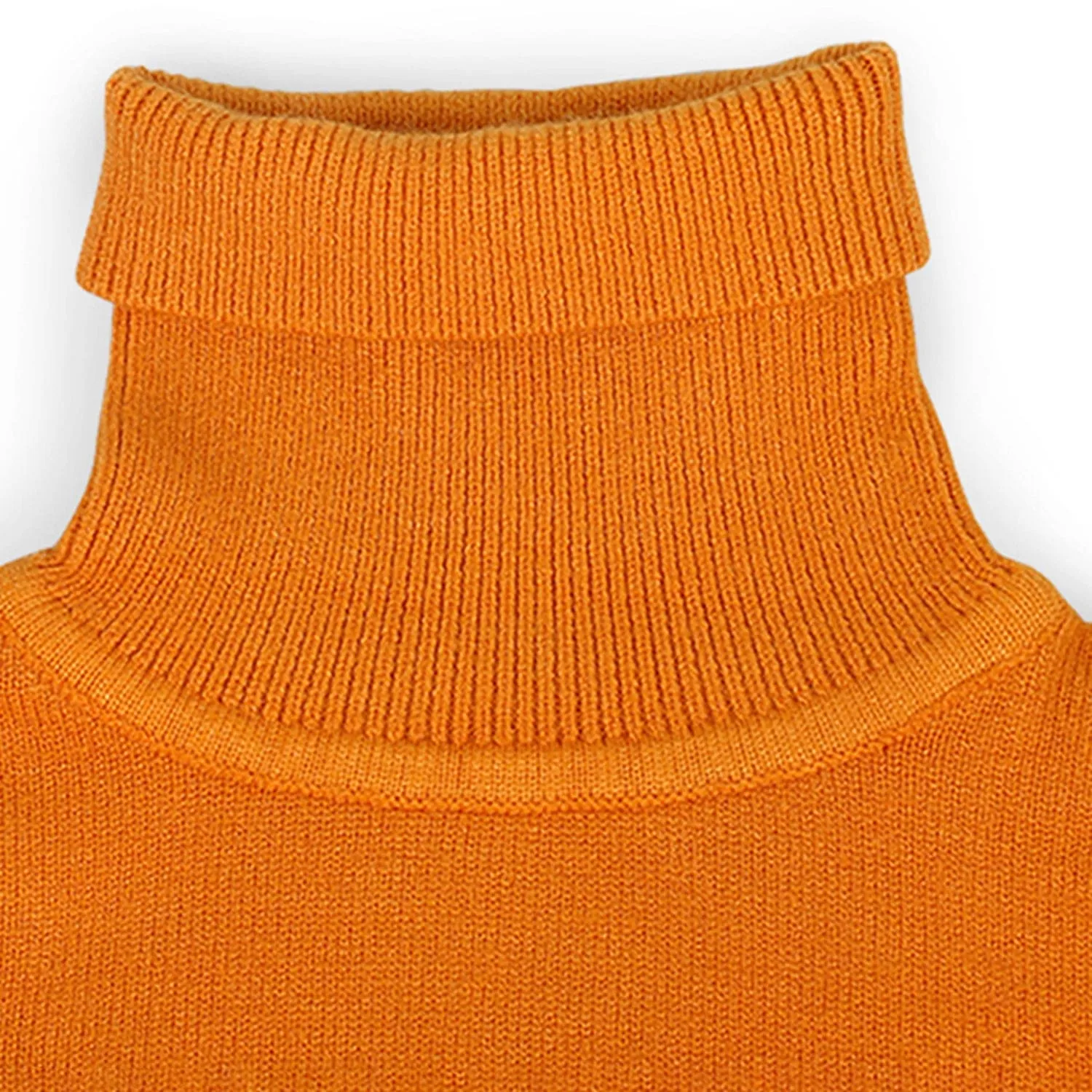 Basic Polo Neck Ribbed Premium Full Sleeves Knitted Kids Sweater - Orange