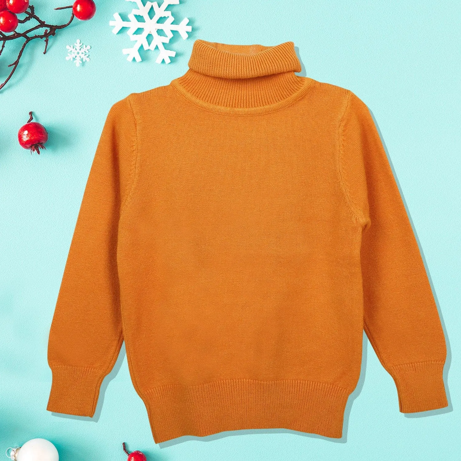 Basic Polo Neck Ribbed Premium Full Sleeves Knitted Kids Sweater - Orange