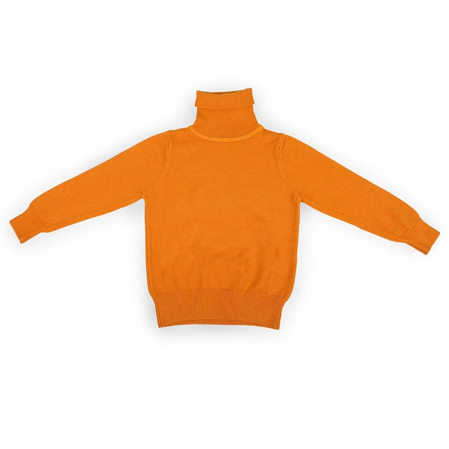 Basic Polo Neck Ribbed Premium Full Sleeves Knitted Kids Sweater - Orange