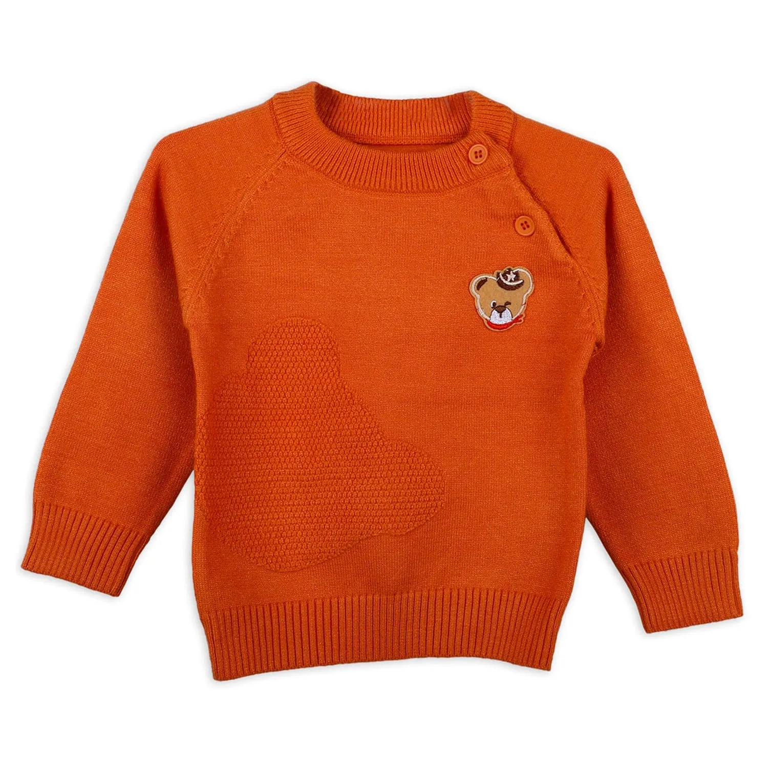 Bear Embroidery Premium Full Sleeves Knitted Sweater - Orange