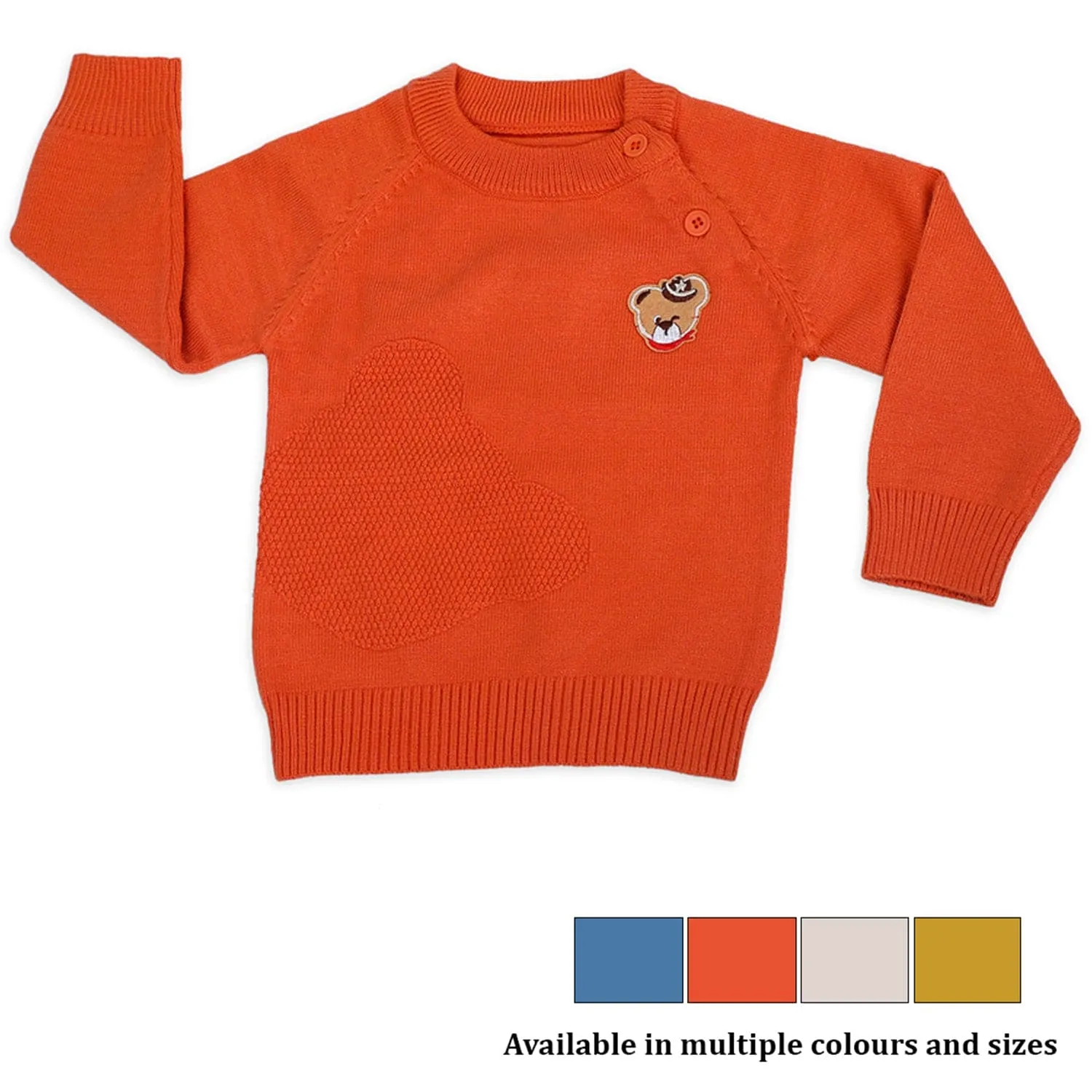 Bear Embroidery Premium Full Sleeves Knitted Sweater - Orange