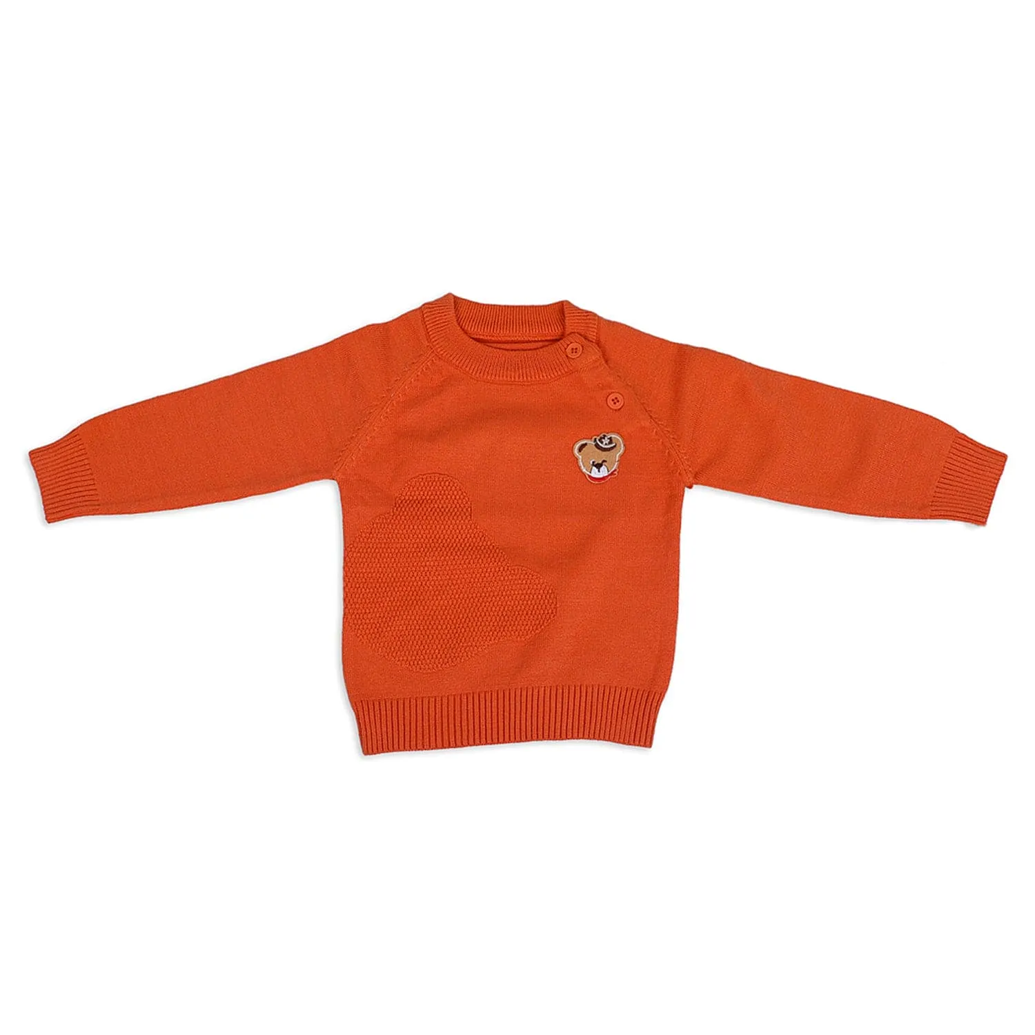 Bear Embroidery Premium Full Sleeves Knitted Sweater - Orange