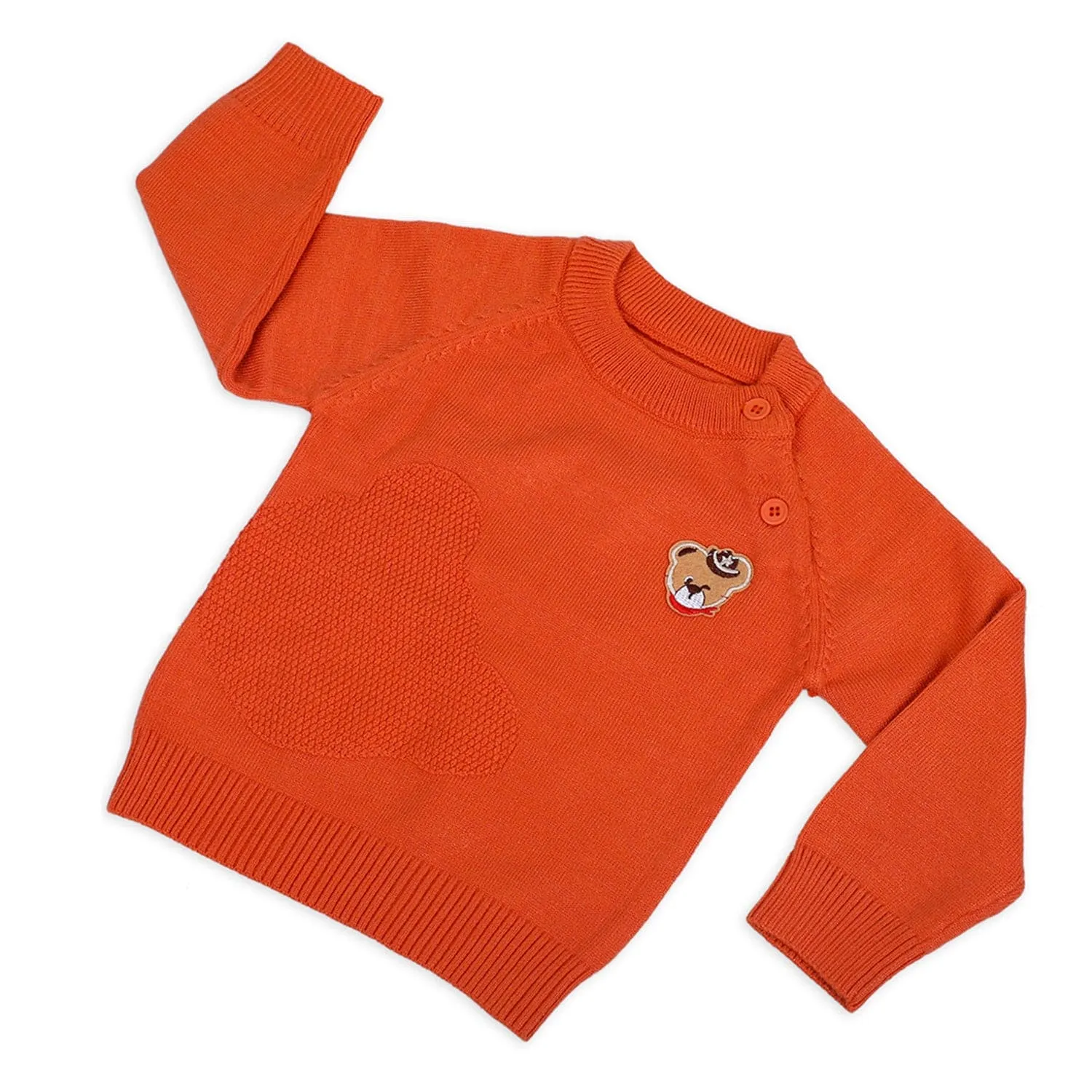 Bear Embroidery Premium Full Sleeves Knitted Sweater - Orange