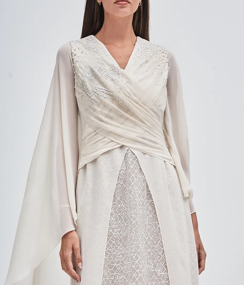 Beige Overlapped Cape Dress