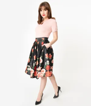 Black & Red Floral Carolyn Swing Skirt