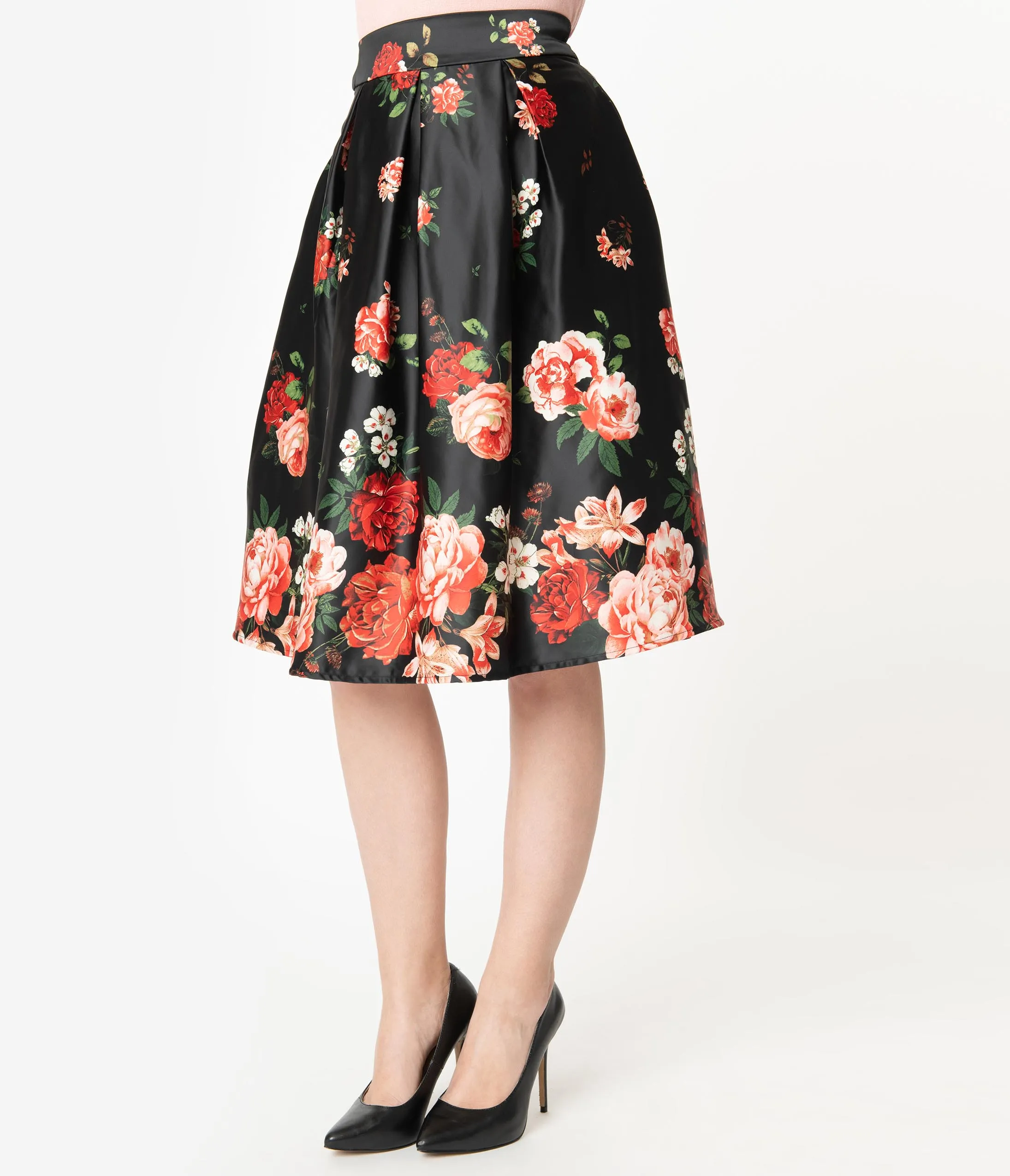 Black & Red Floral Carolyn Swing Skirt