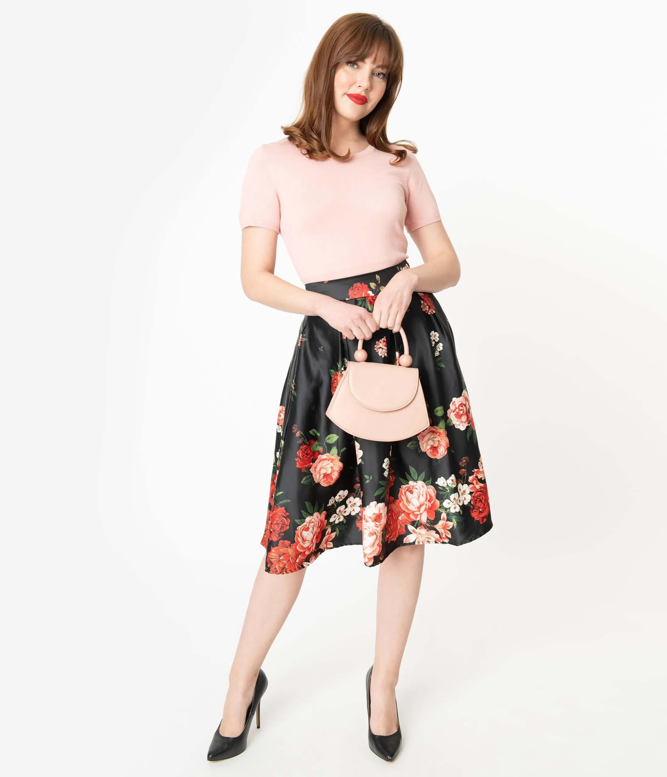 Black & Red Floral Carolyn Swing Skirt