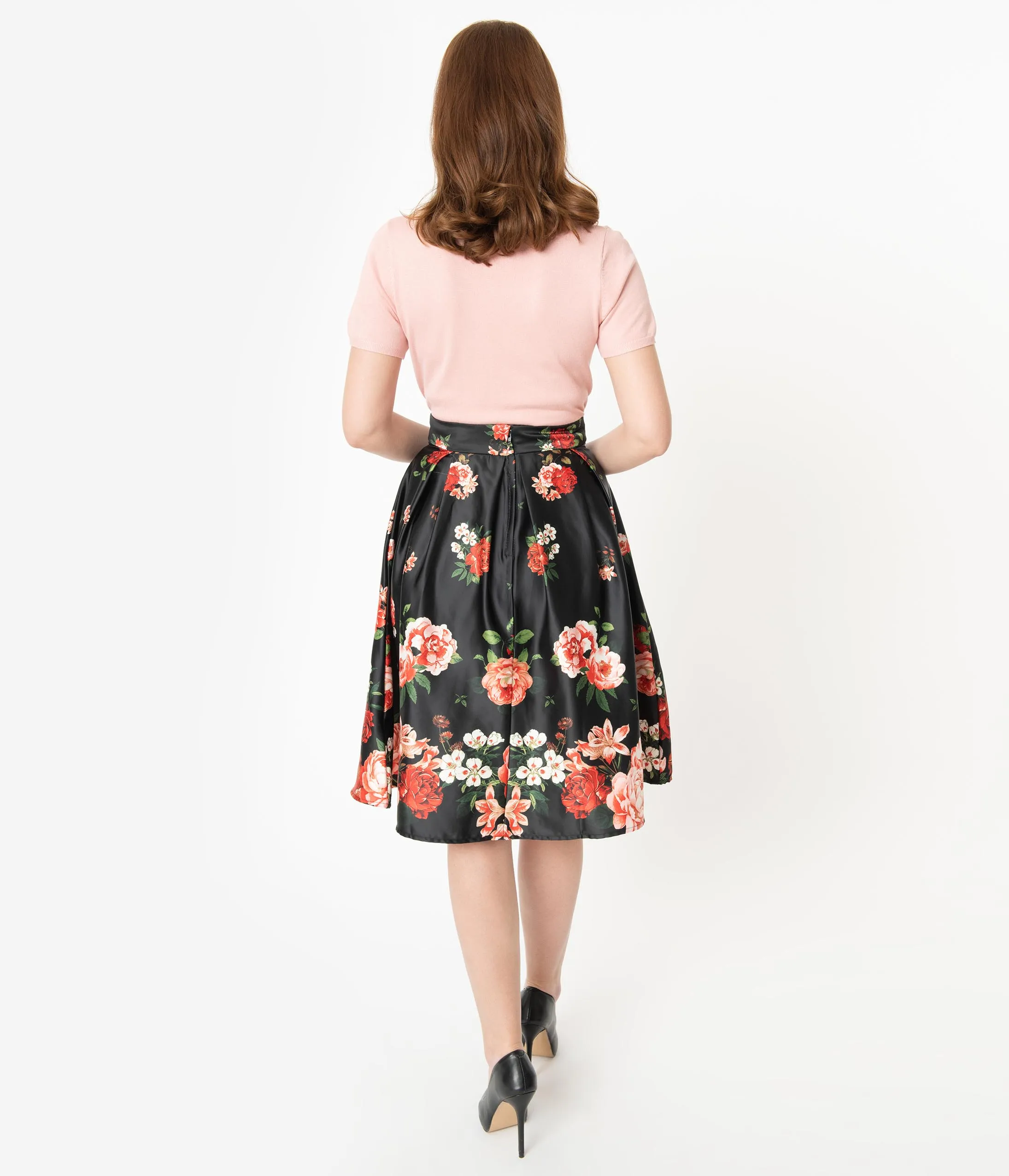 Black & Red Floral Carolyn Swing Skirt