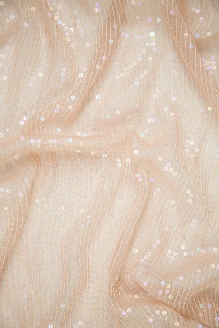 Blush Sequins & Beads on Silk Chiffon JEC-132-18 Fabric