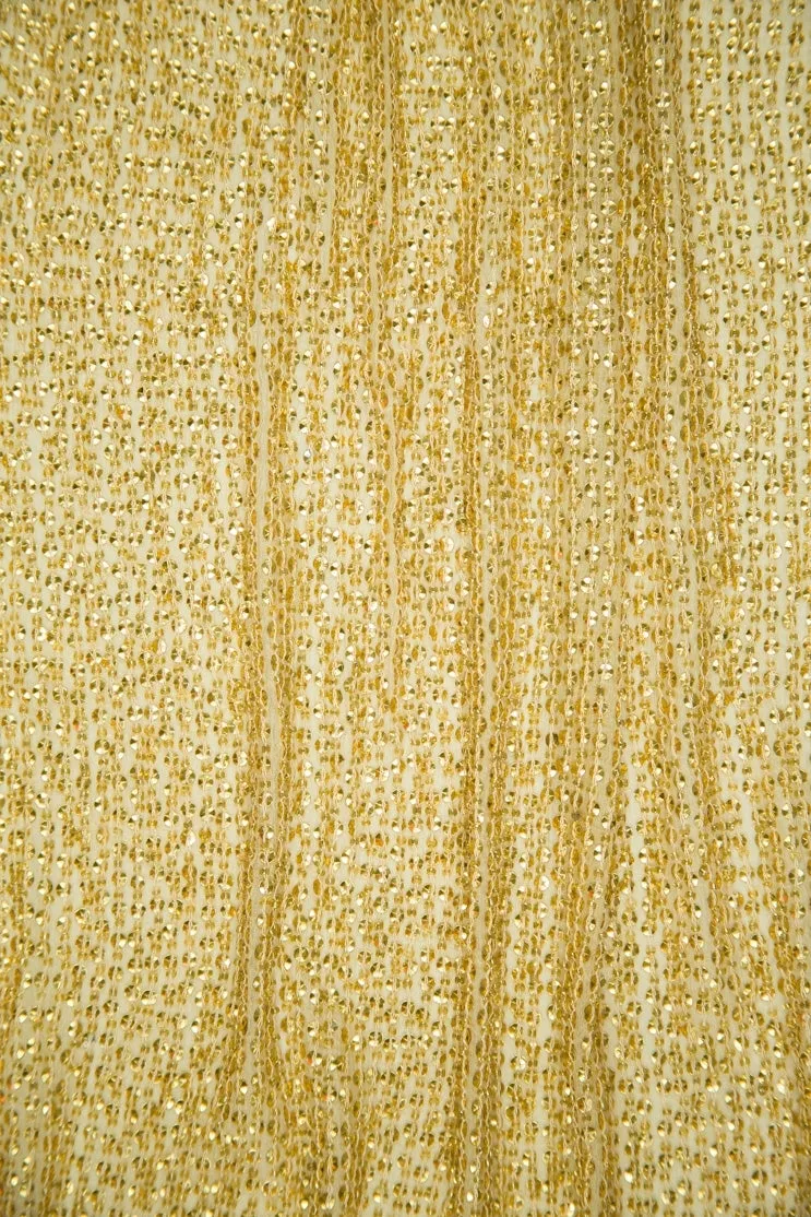 Bright Shiny Gold Sequins & Beads on Silk Chiffon Fabric