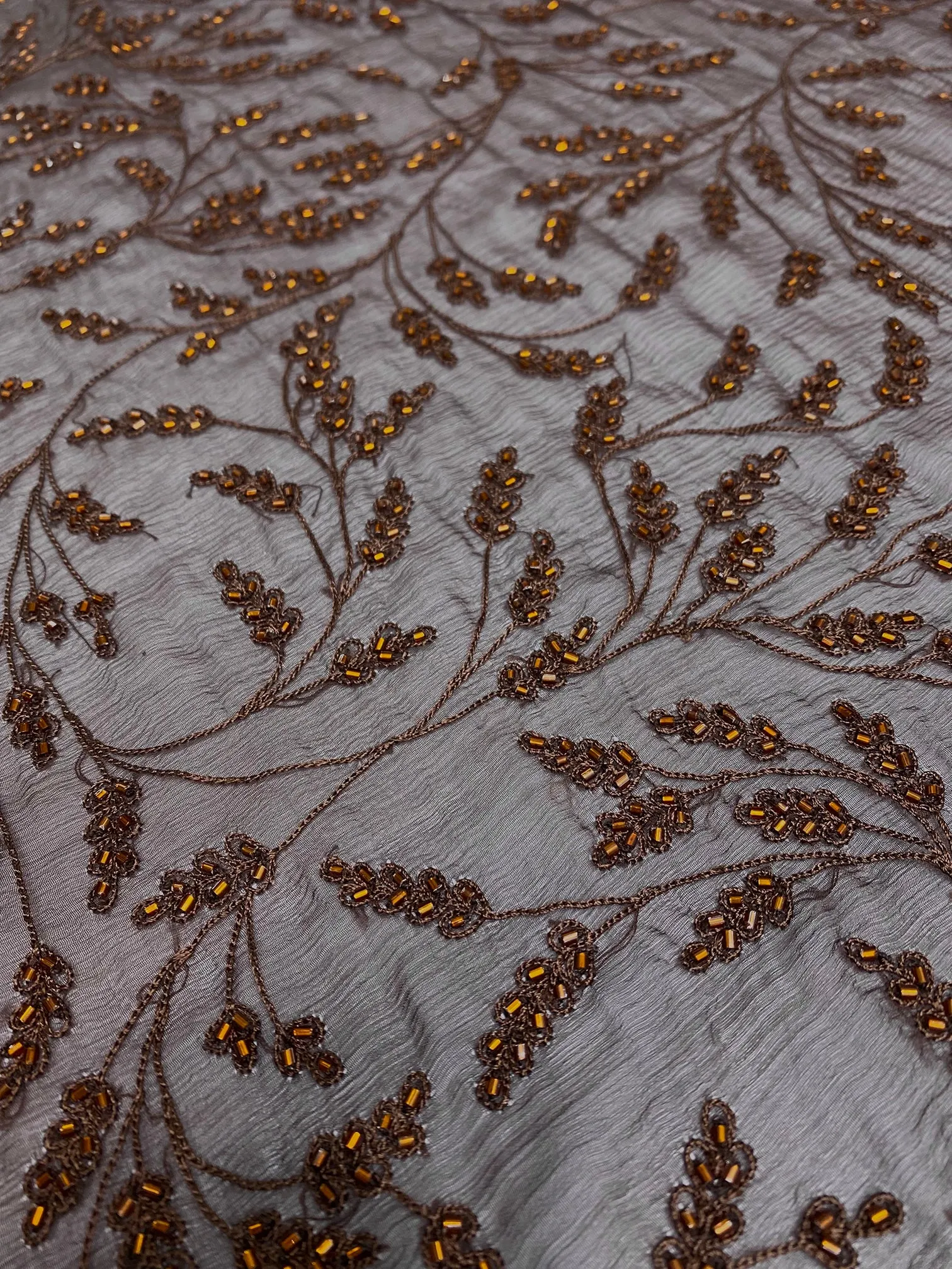 Brown JEC-176-2 Sequins & Beads on Silk Chiffon