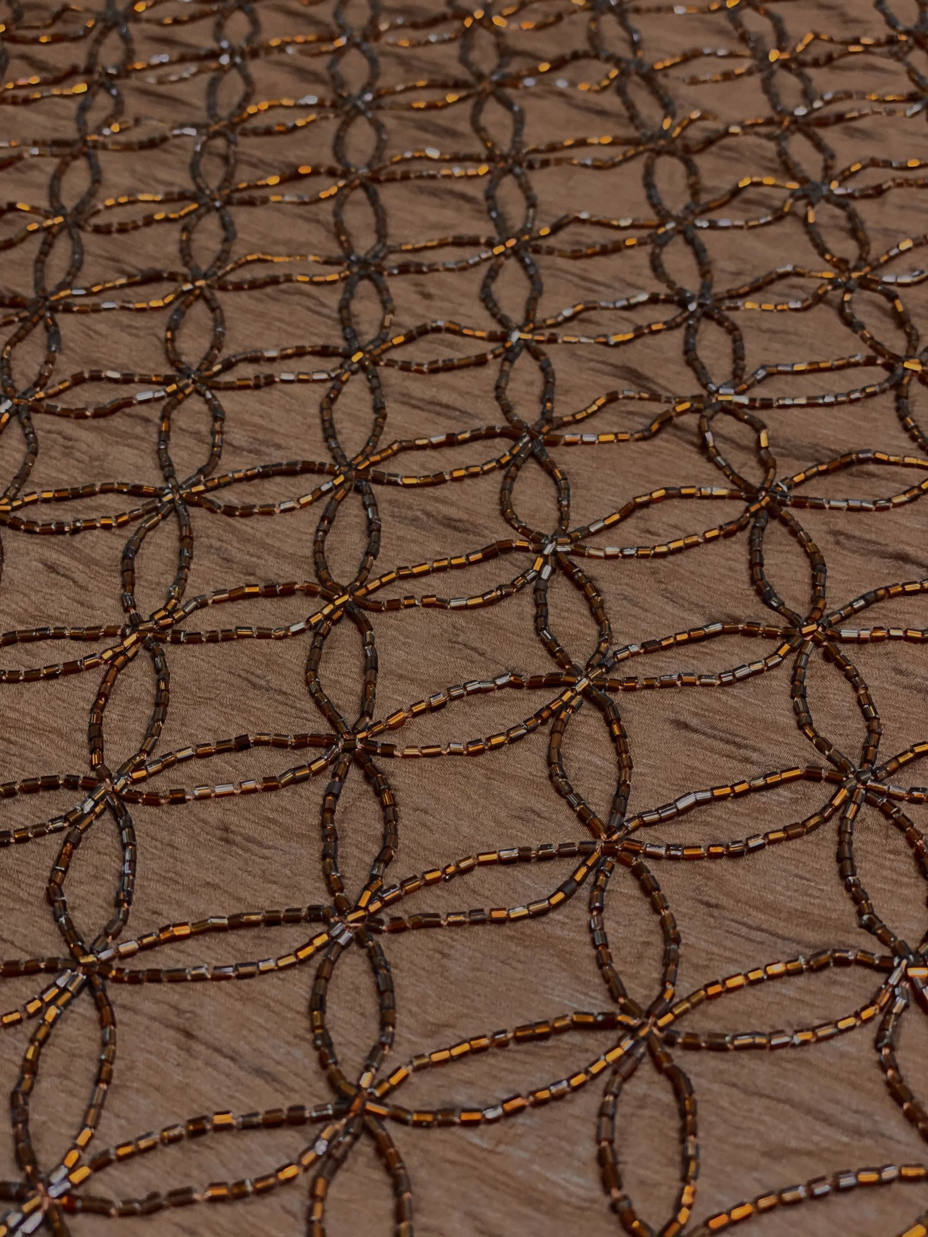 Brown Sequin & Beads On Silk Chiffon JEC-102-2 Fabric