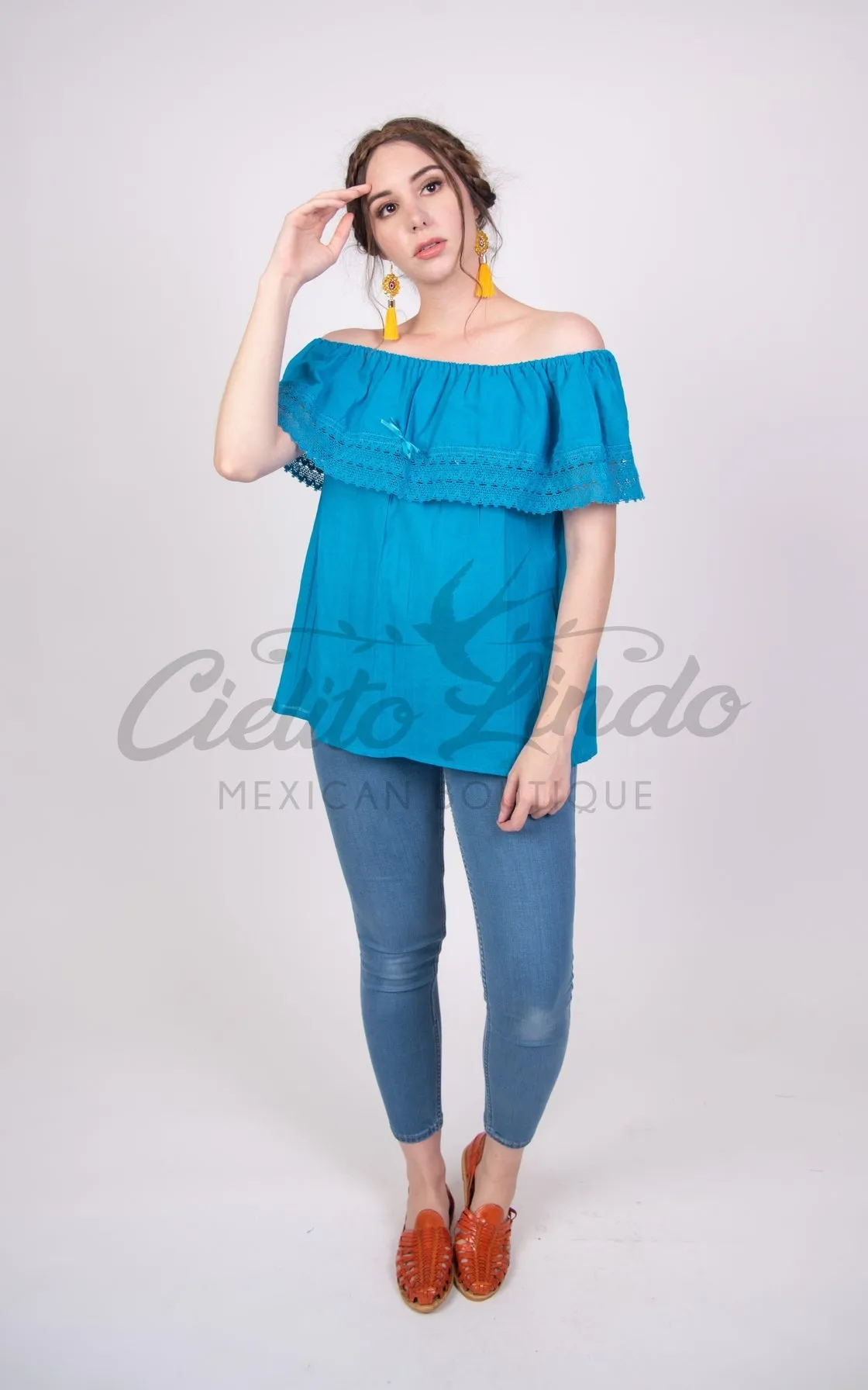 Campesina Off the Shoulder Blouse Blue