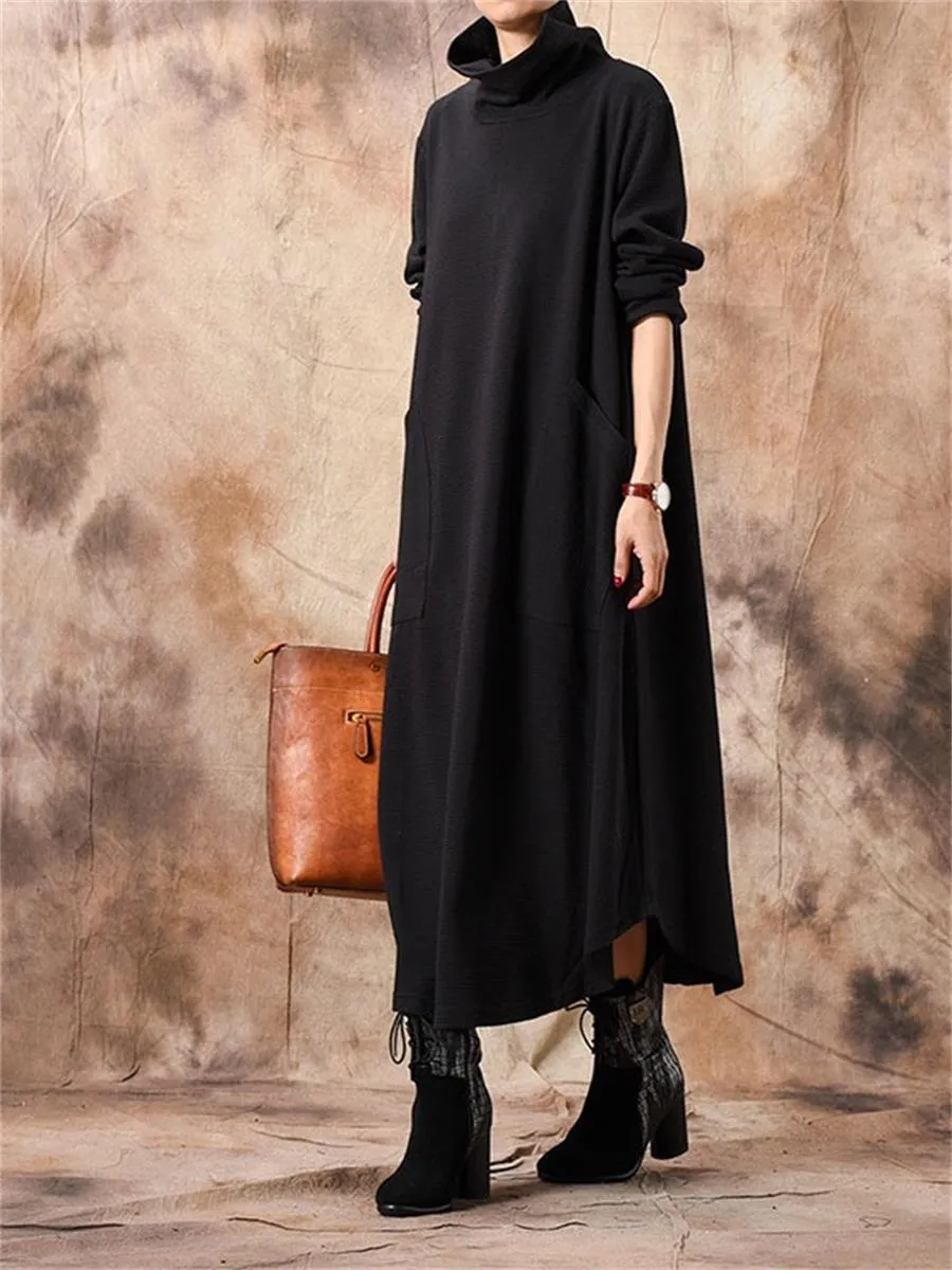 Casual High Collar Pocket Solid Color Women'S Knitted Dress