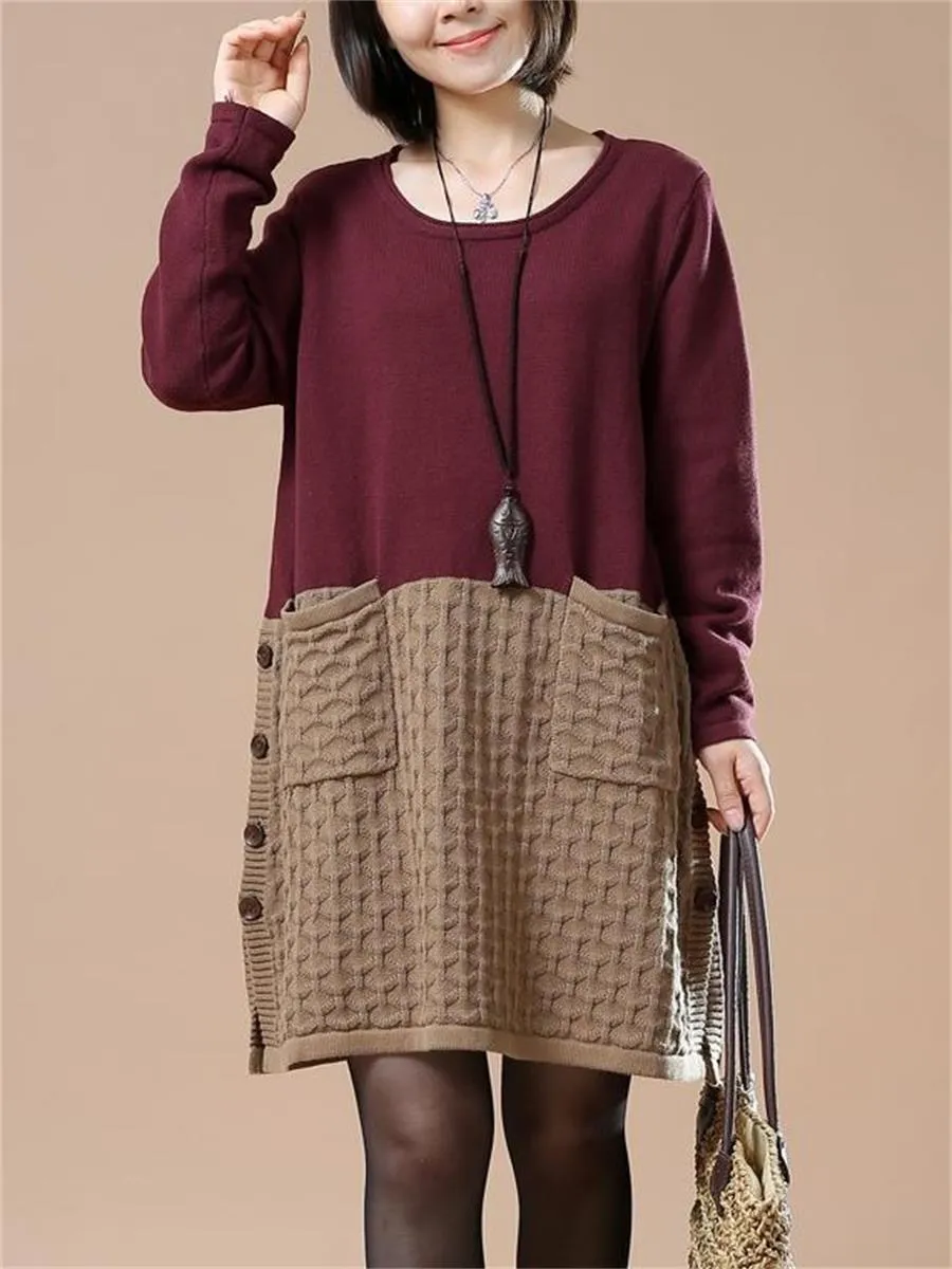 Casual Women'S Color Matching Sweater Dress