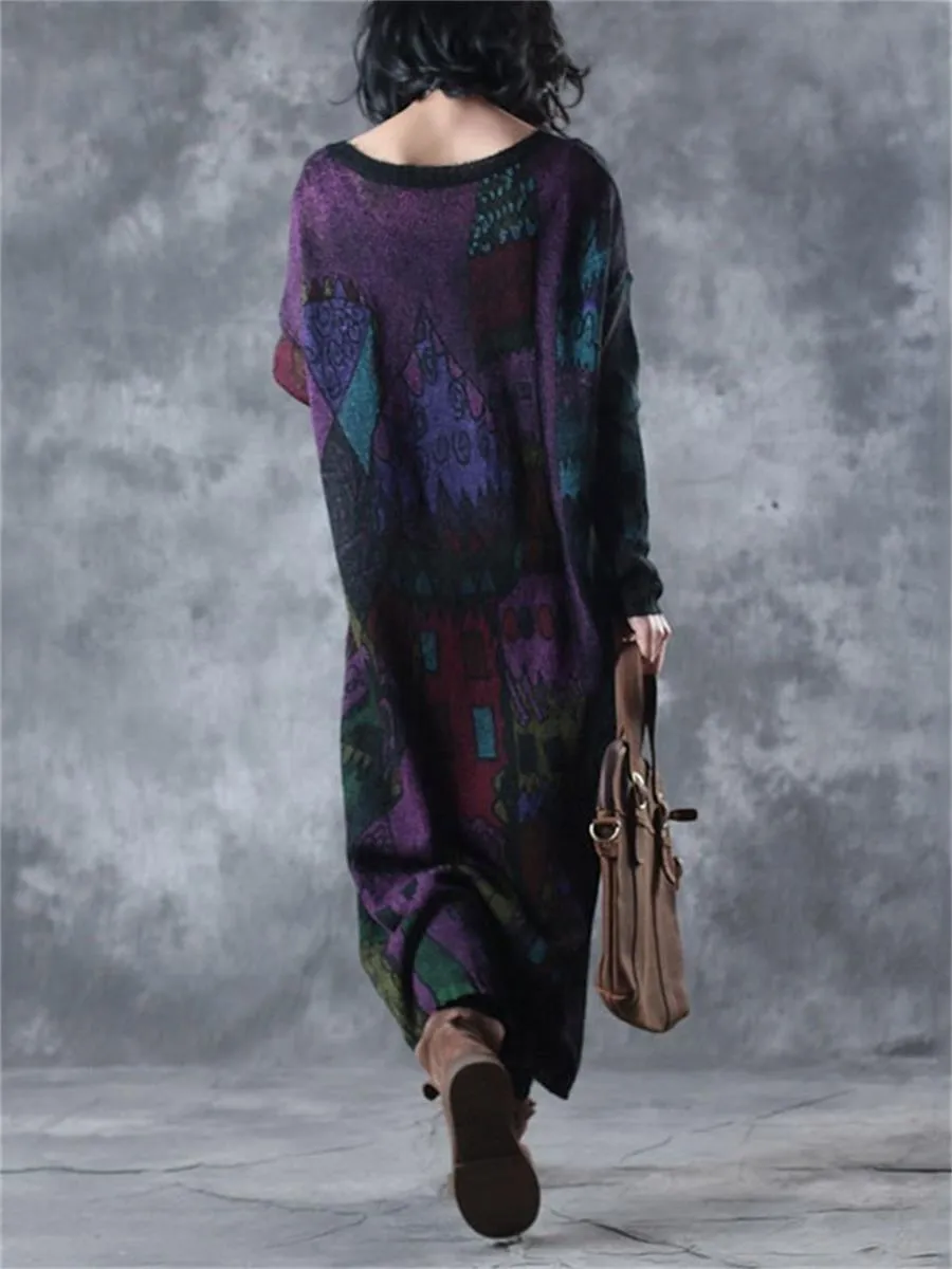 Casual Women'S Loose Printed Sweater Dress