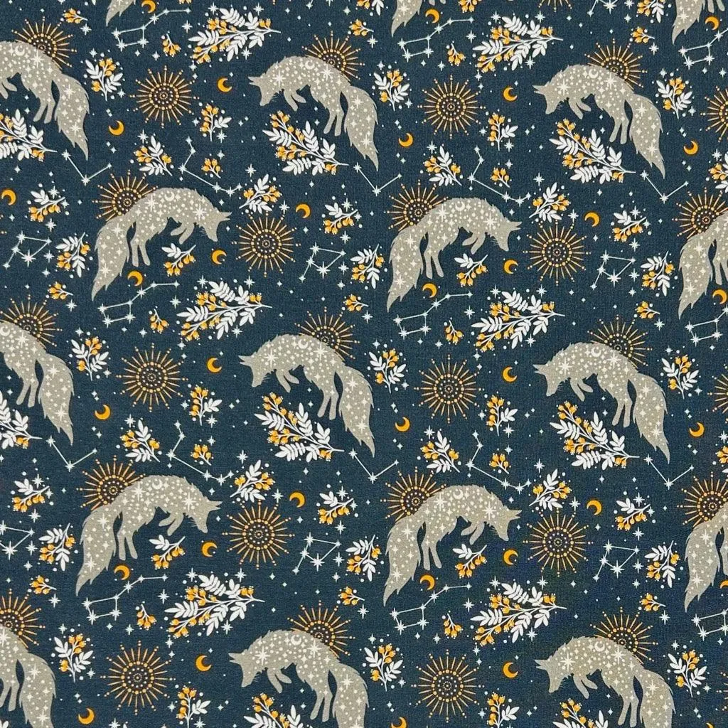 Celestial Wolves French Terry Fabric