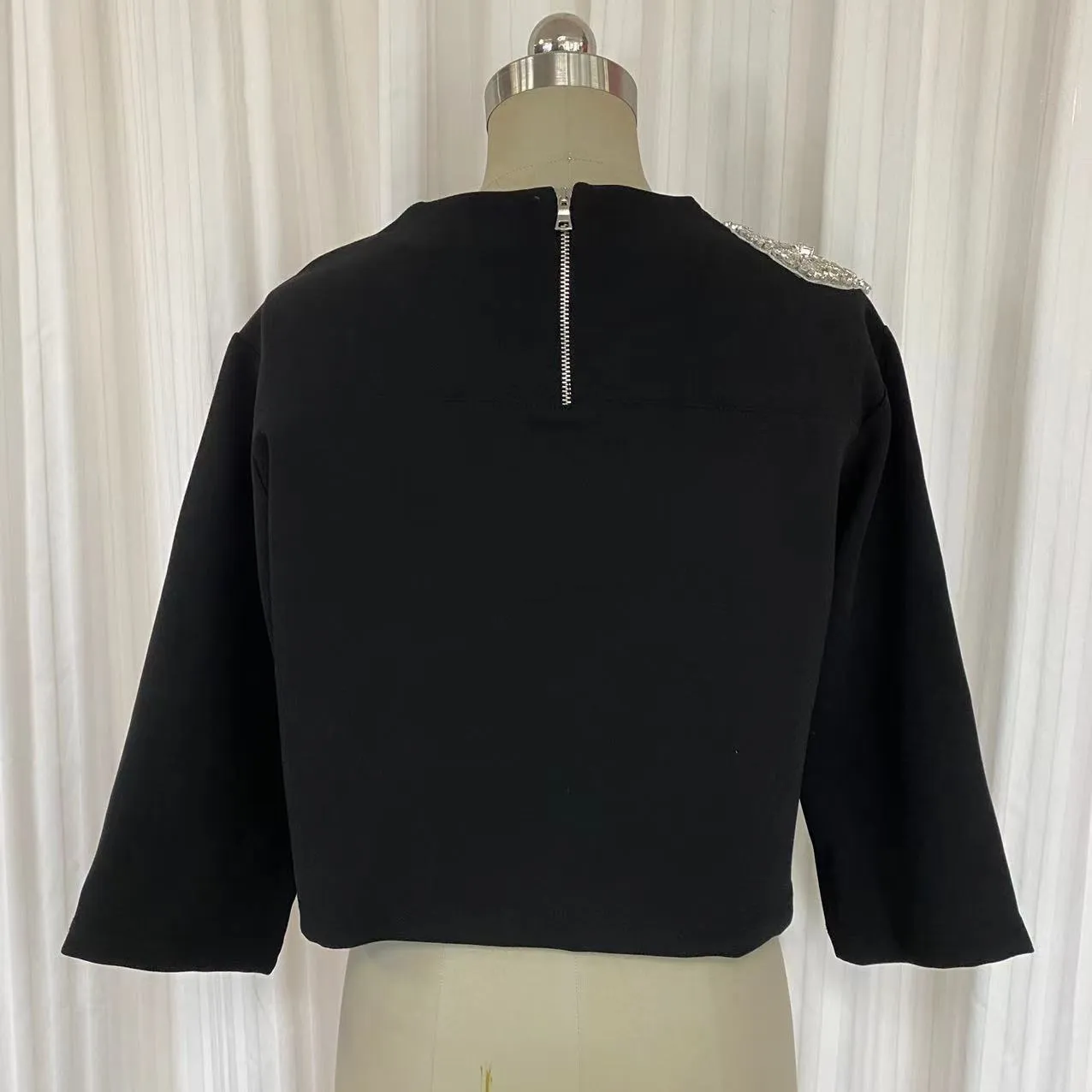 Cropped TOP LPRSW2150CRE - Black-Polyester crepe