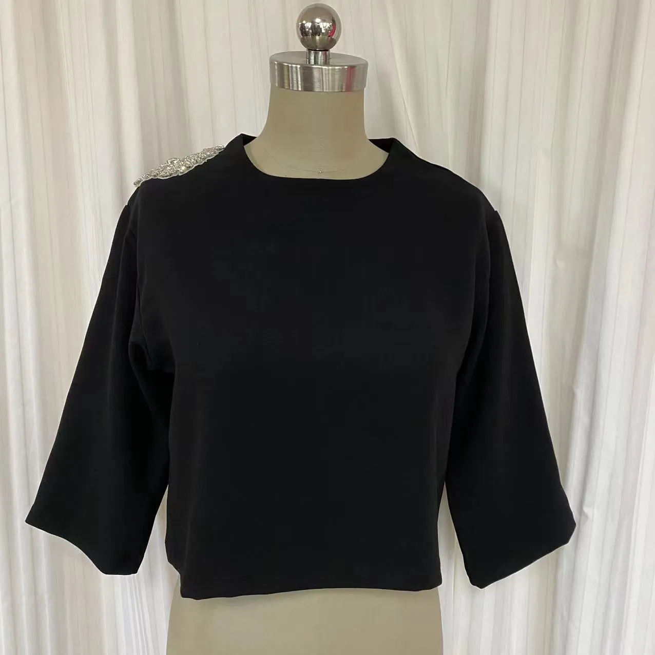 Cropped TOP LPRSW2150CRE - Black-Polyester crepe