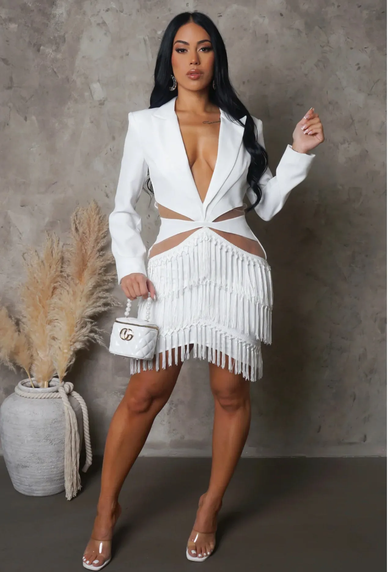 Davis Long Sleeve Fringe Mini Dress