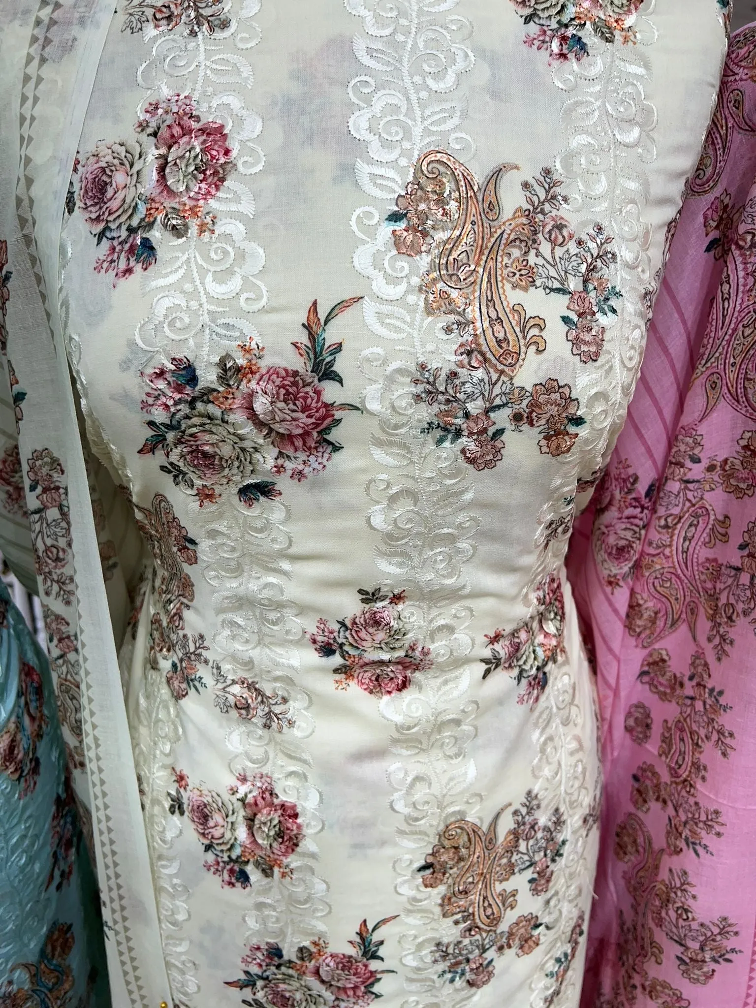 Digital Print Cotton with Intricate Embroidery