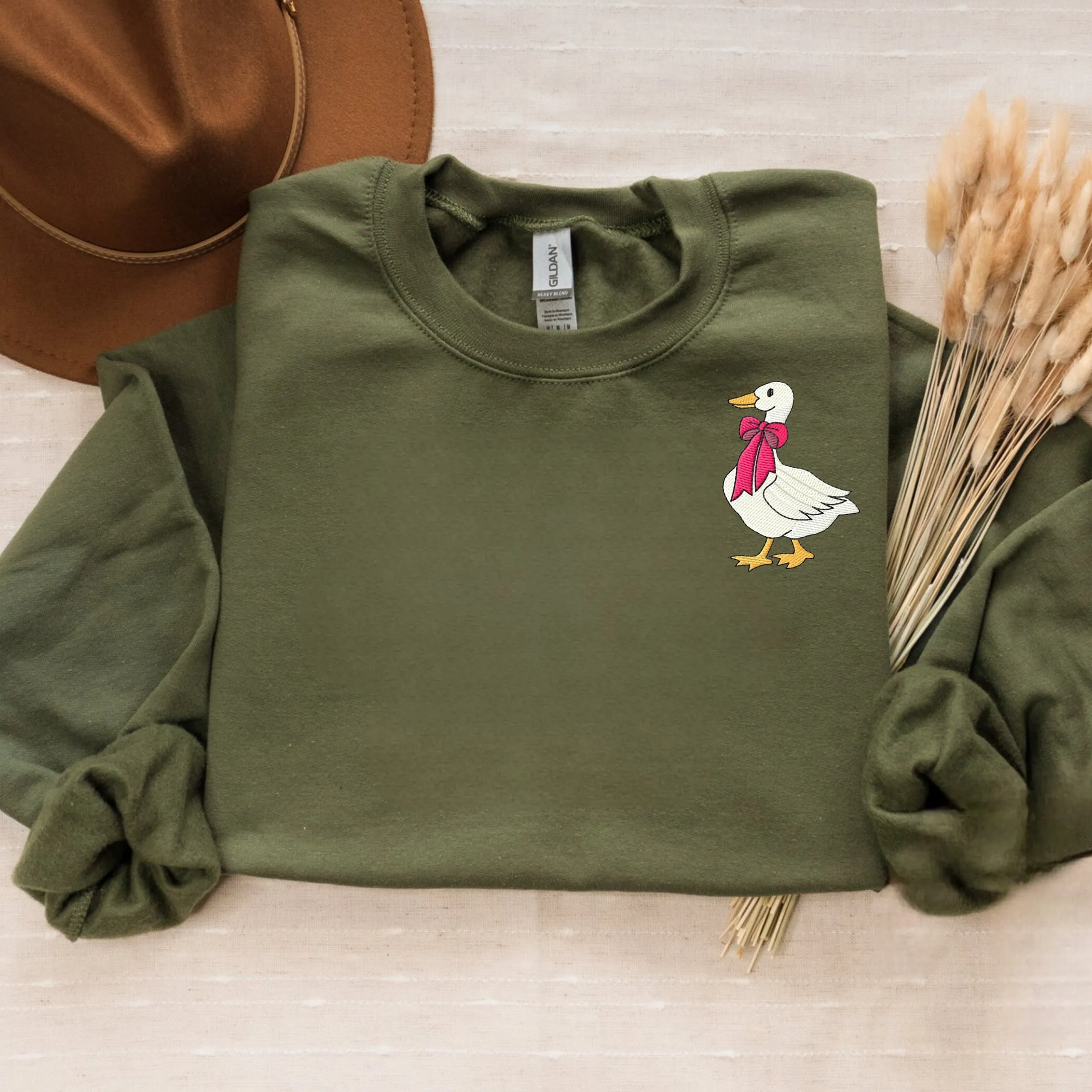 Embroidered Christmas Goose Sweatshirt, Cute Duck Winter Crewneck or Hoodie