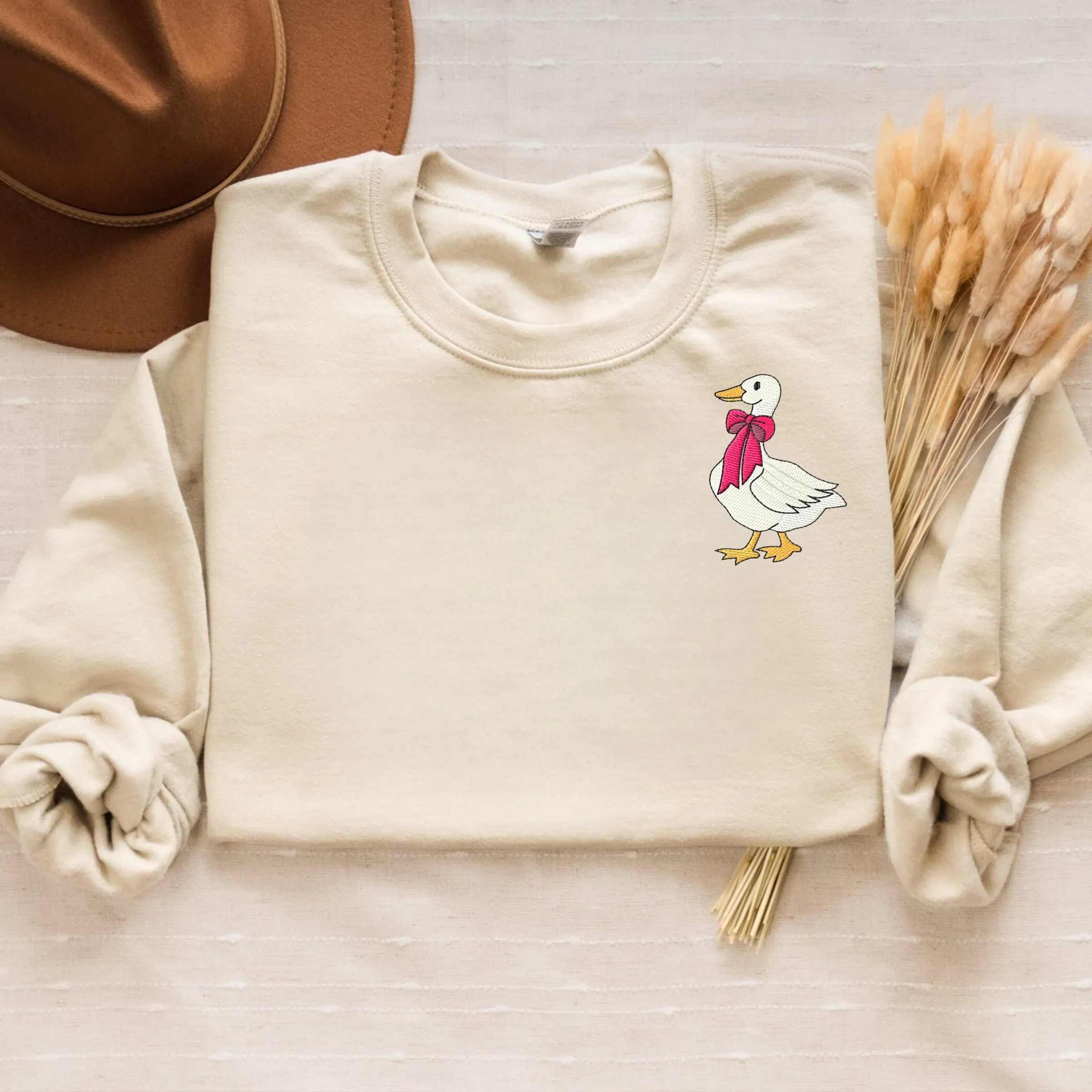 Embroidered Christmas Goose Sweatshirt, Cute Duck Winter Crewneck or Hoodie