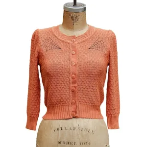 Embroidered Orange Knit Sweater Cardigan - Spiderweb Rockabilly Button Up Sweater #OEC