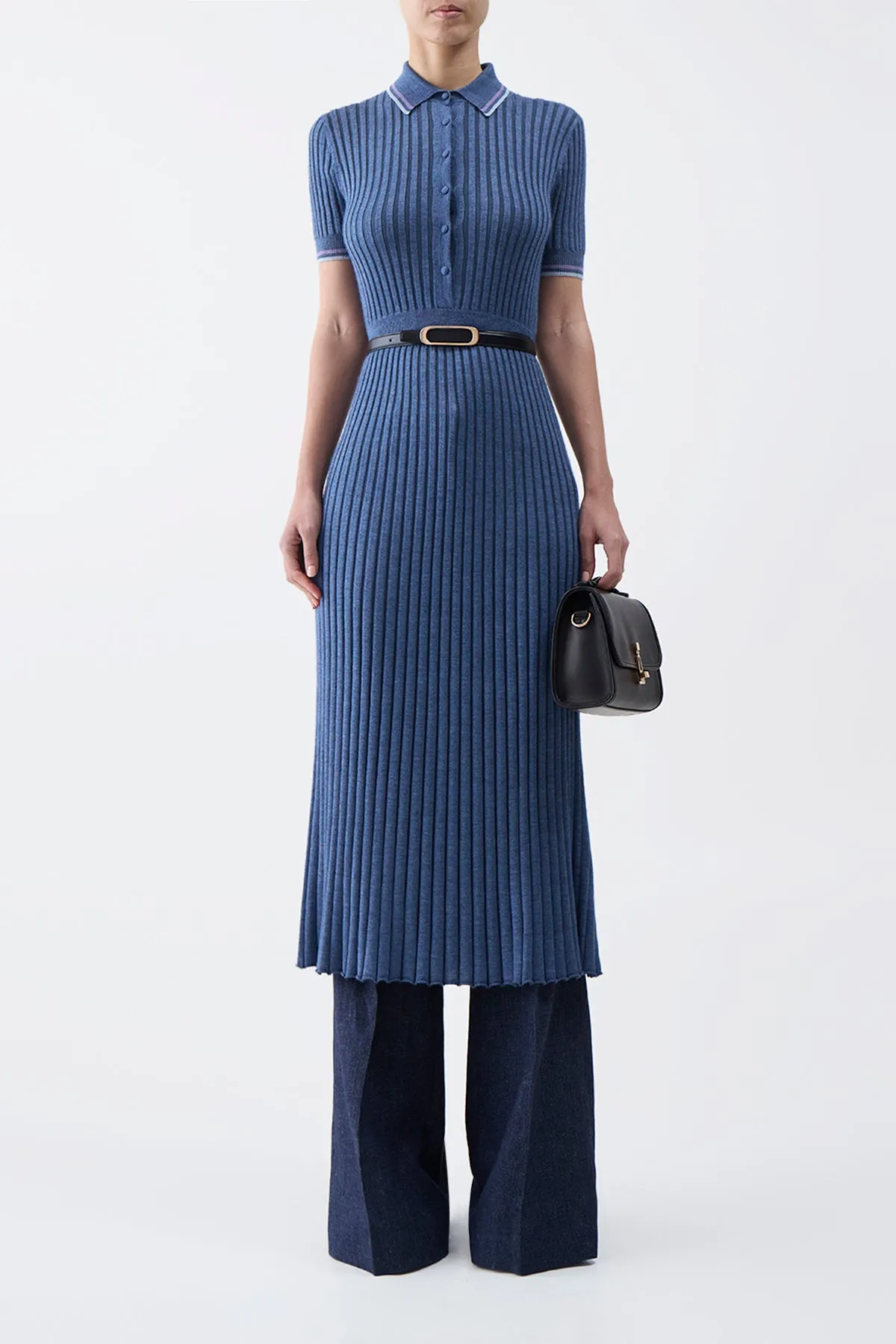 Eyot Knit Dress in Denim Blue Cashmere Silk