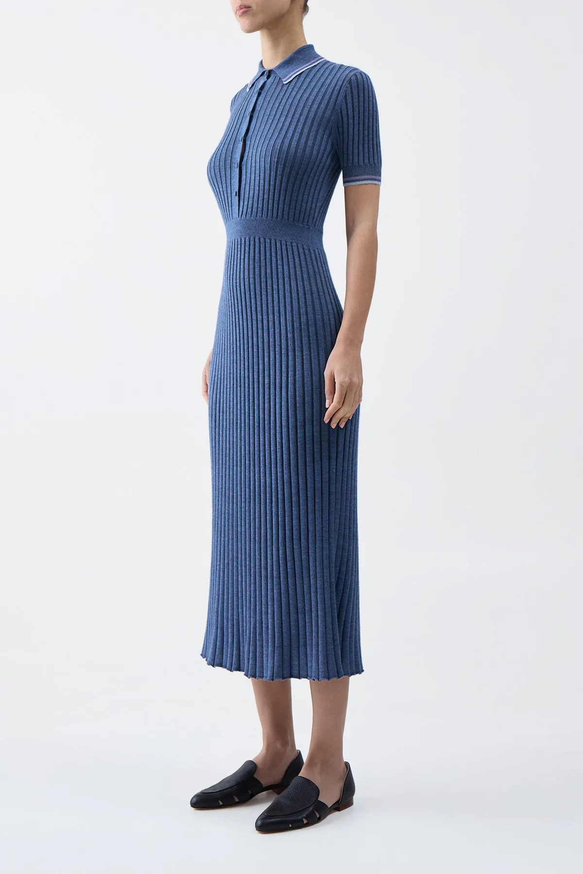 Eyot Knit Dress in Denim Blue Cashmere Silk